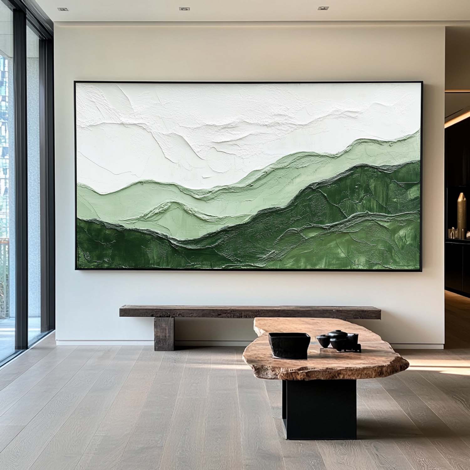 Layered Green Mountain Landscape Art