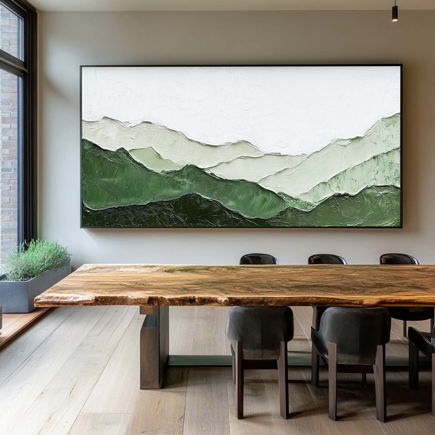 Textured Green Mountain Horizontal Canvas Art