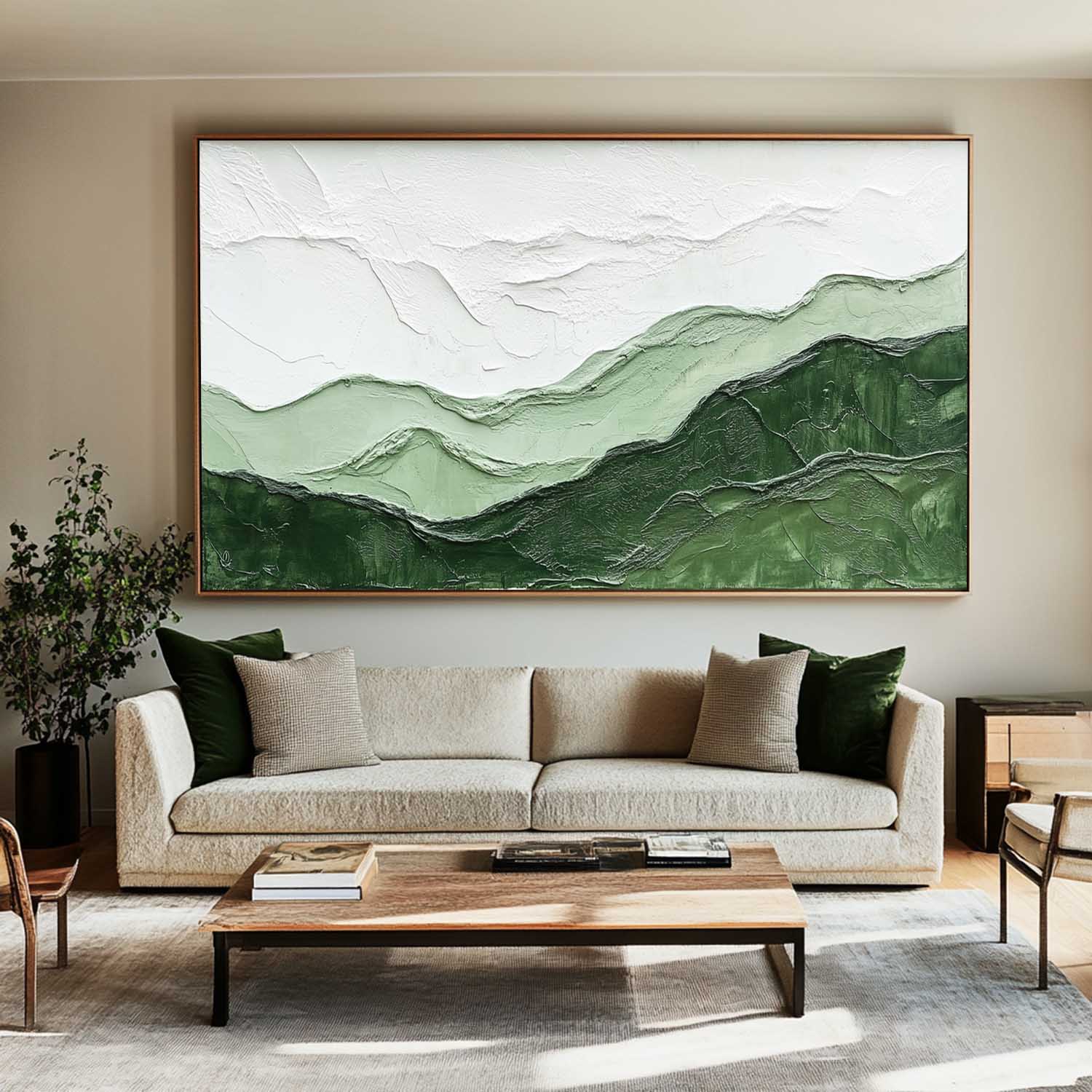 Layered Green Mountain Landscape Art
