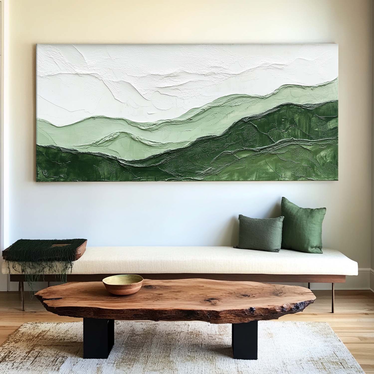 Layered Green Mountain Landscape Art