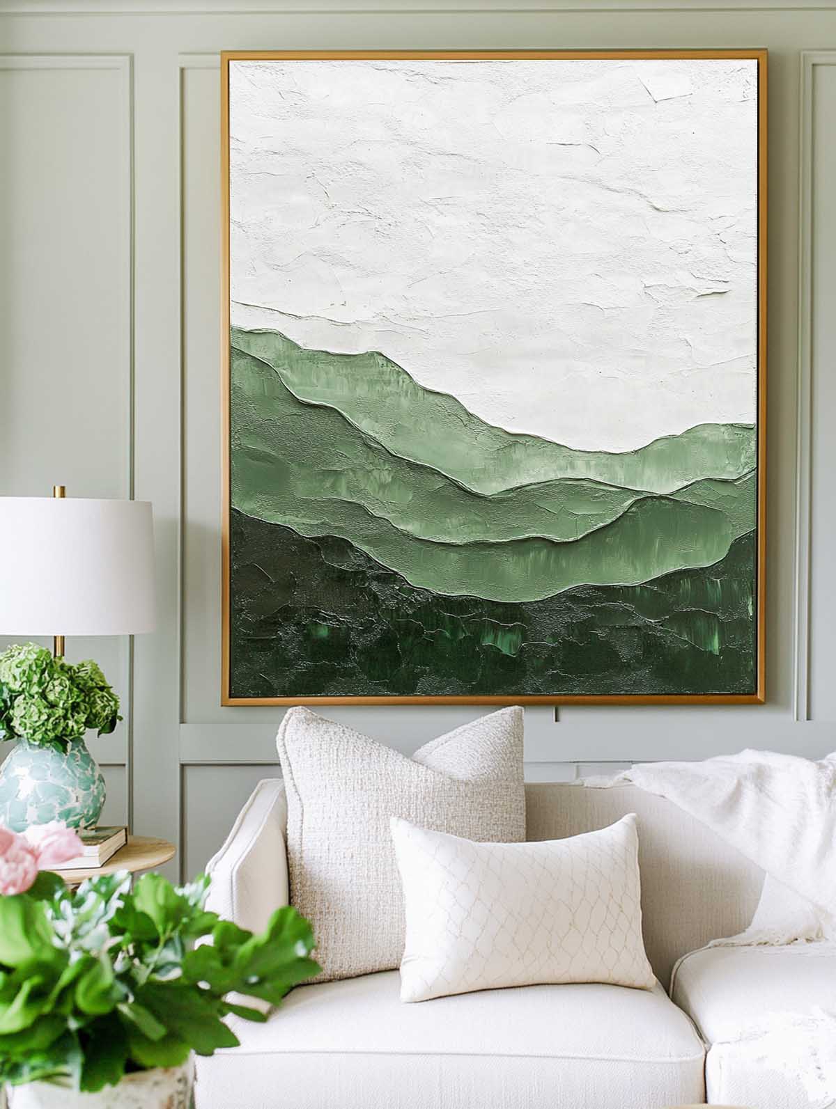 Vertical Layered Sage Mountain Textured Canvas