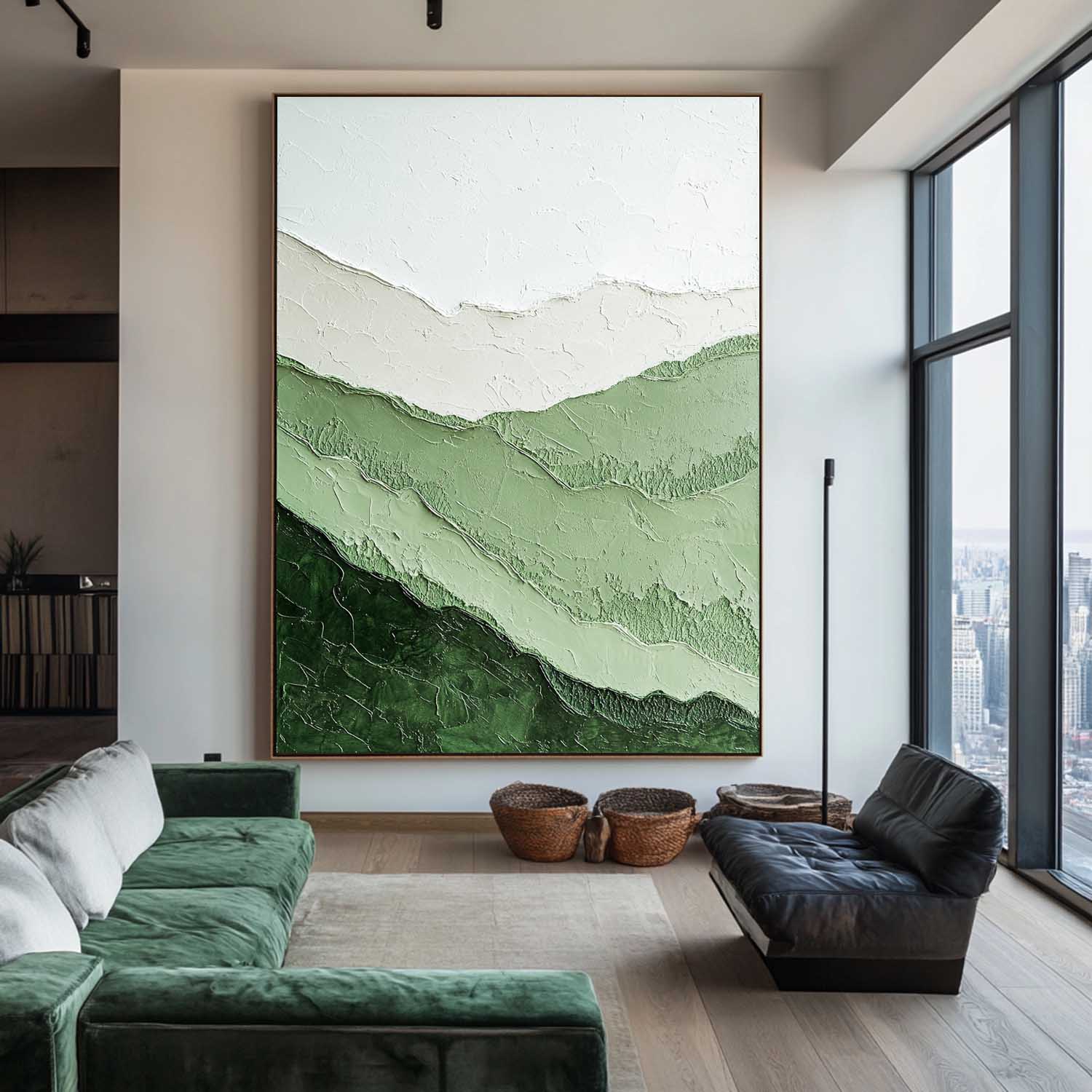 Verdant Ridge Minimalist Landscape Painting