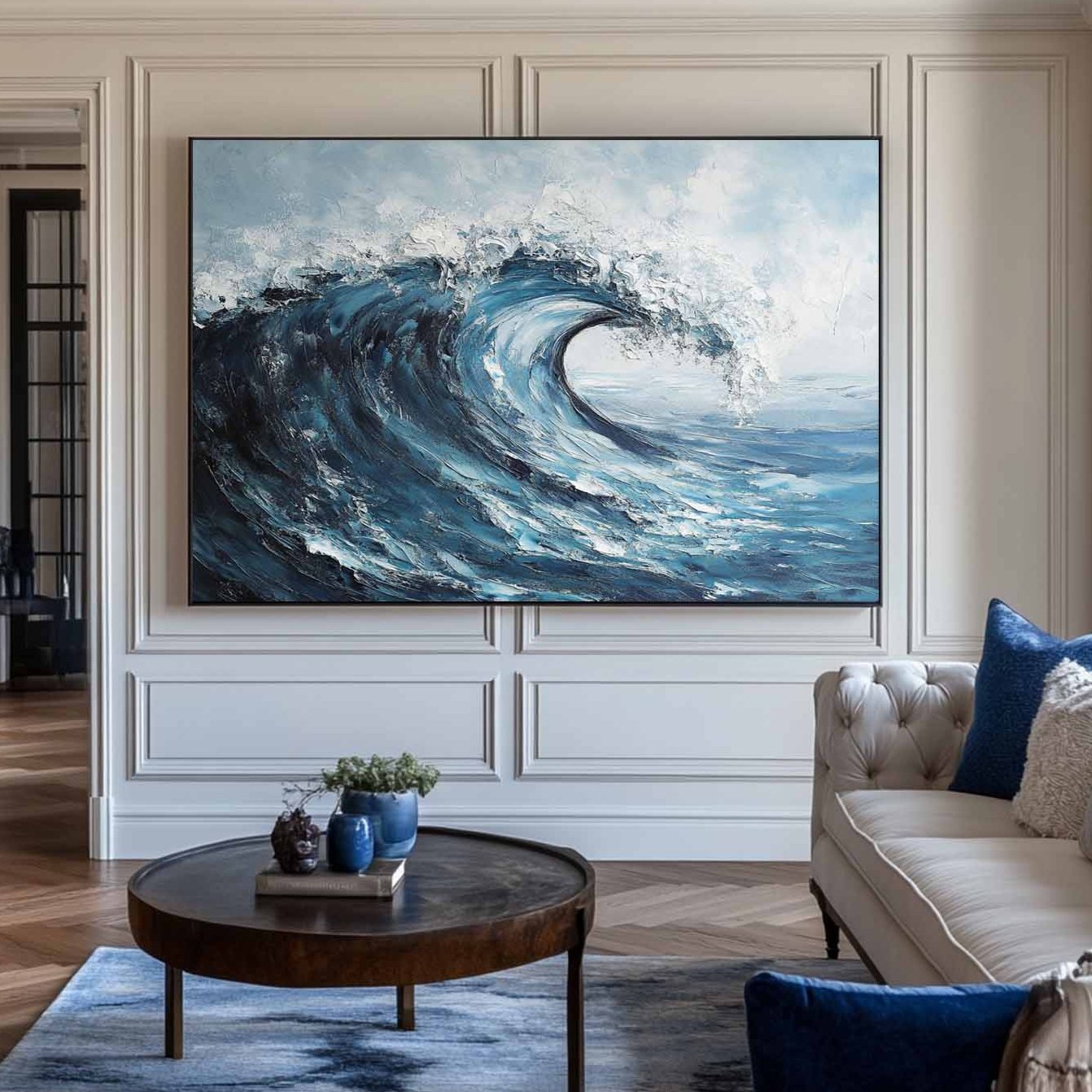 Powerful Curling Ocean Wave  Seaside Scene Thick Impasto Textured Artwork