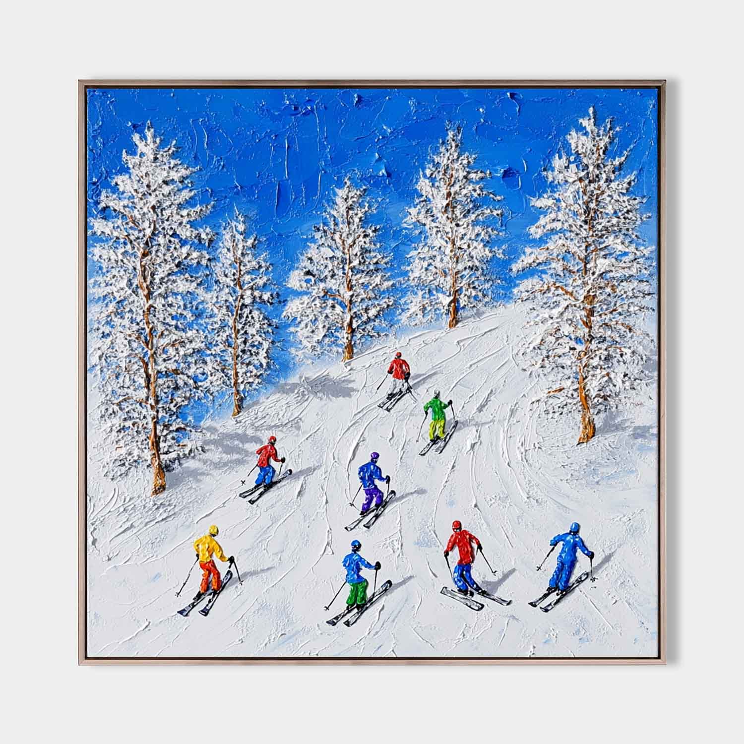 Colorful Skiing Mountain Scene Canvas Wall Art