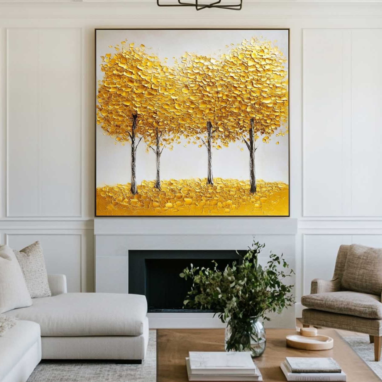 Golden Tree Landscape Textured Painting