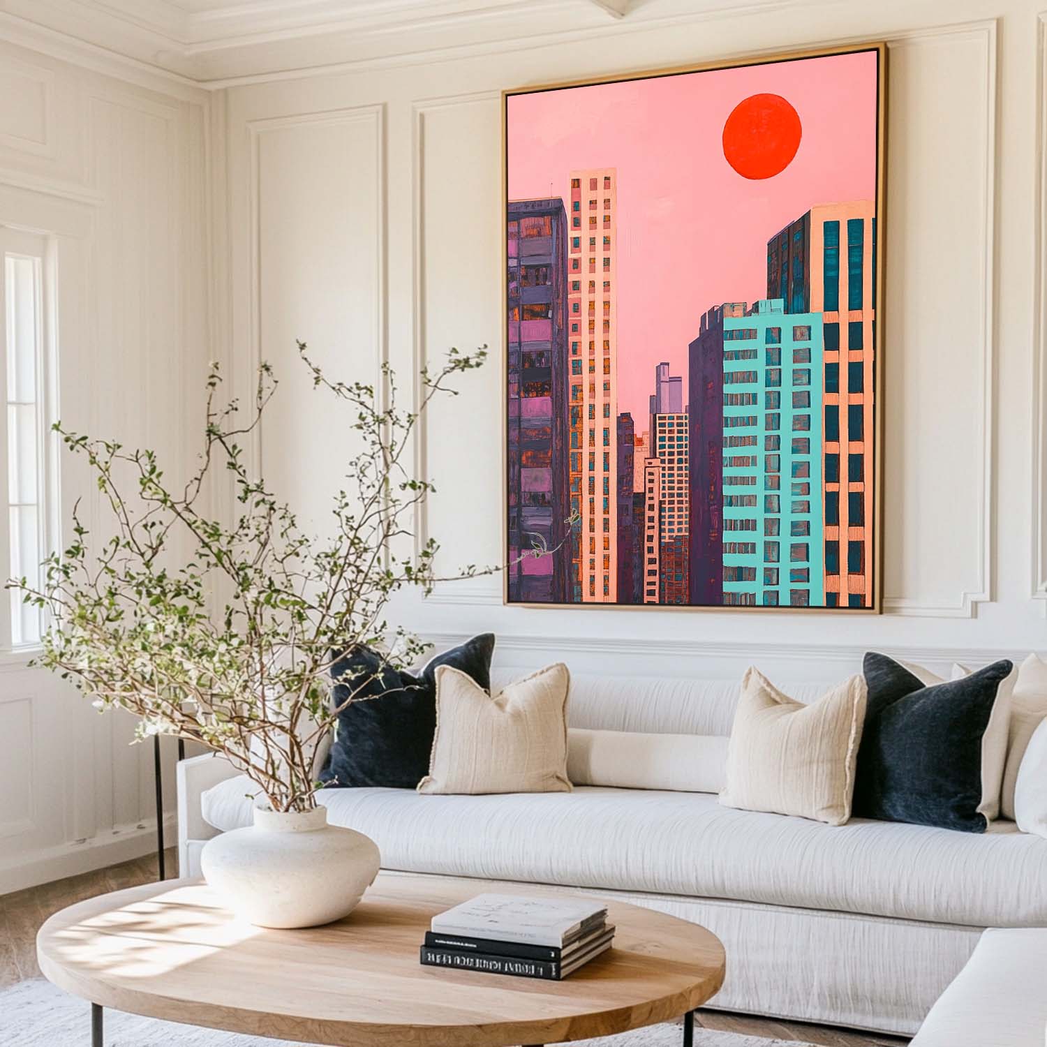 Colorful City Skyline Sunset Canvas Art