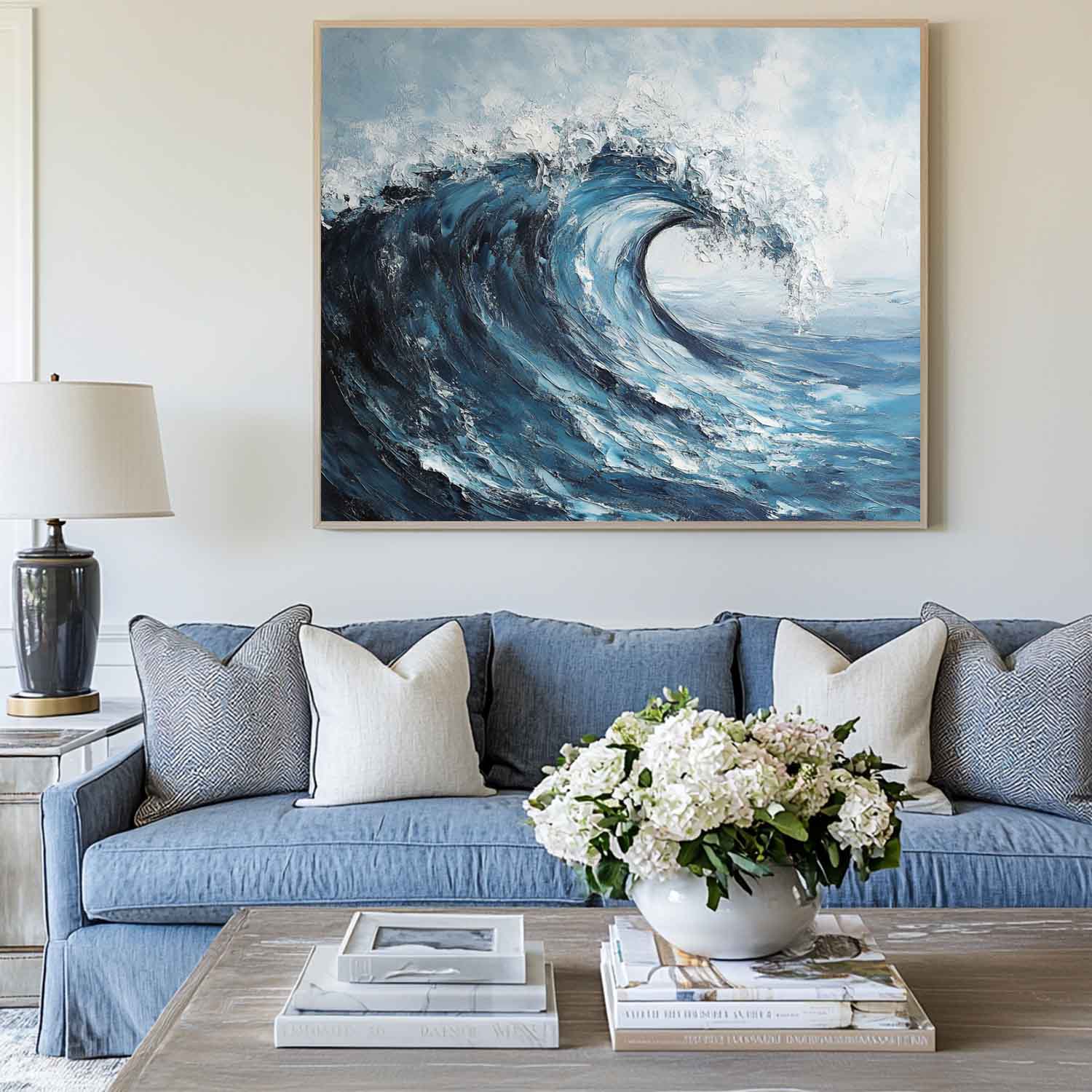 Powerful Curling Ocean Wave  Seaside Scene Thick Impasto Textured Artwork