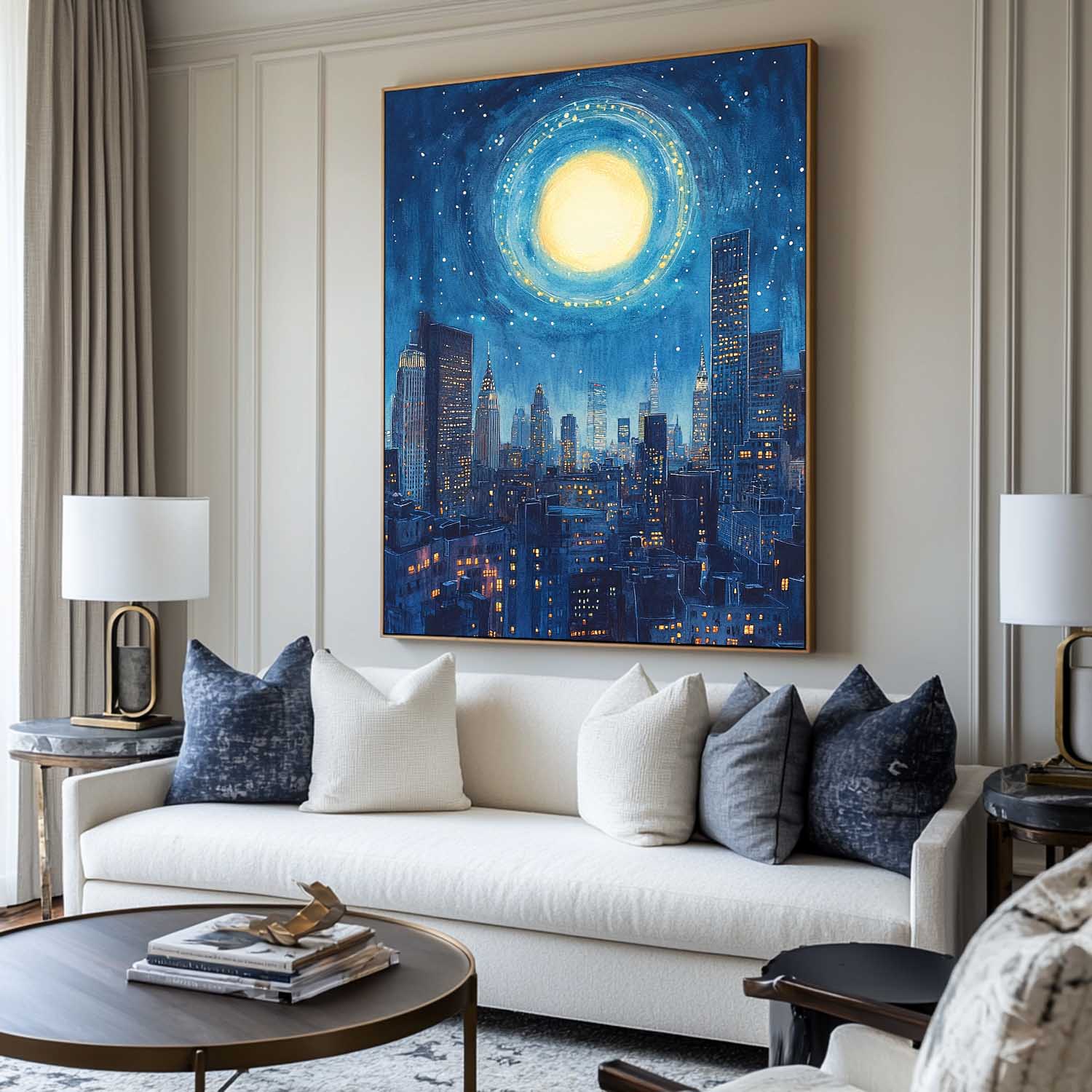 Starry Night City Skyline Canvas Art