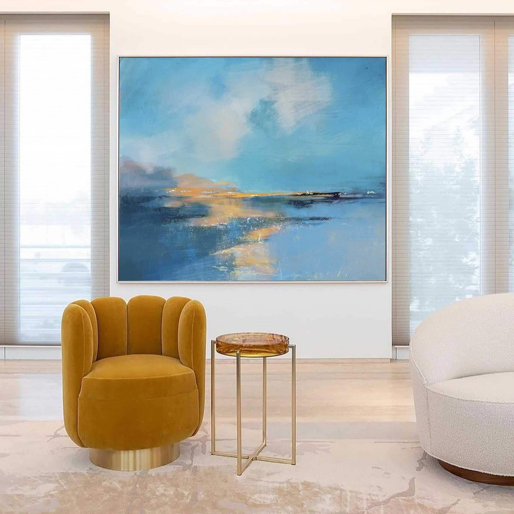 Impressionist Seascape Abstract Hand‑Painted Shimmering Gold Textured Artwork