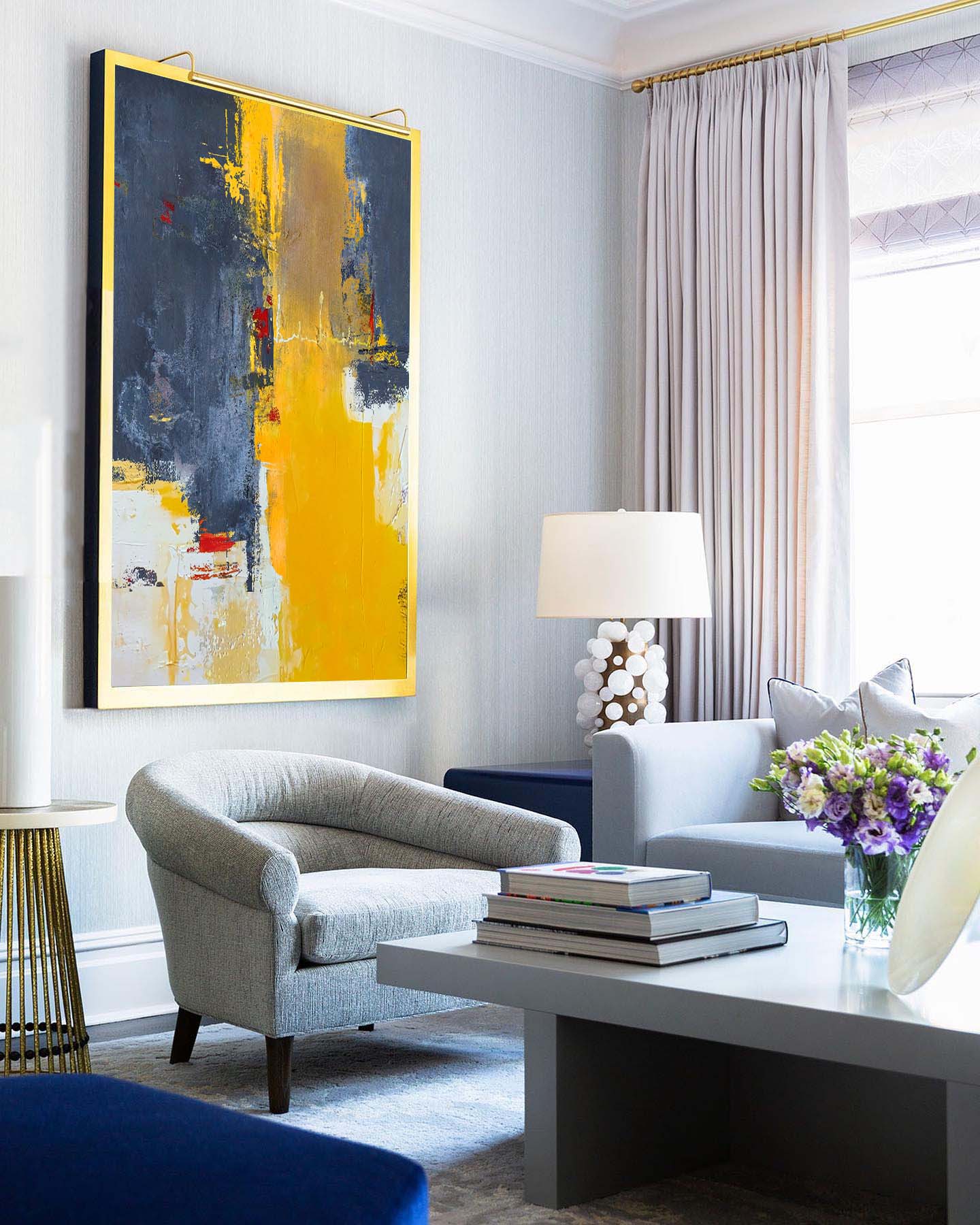 Yellow Grey Red Abstract Wall Art