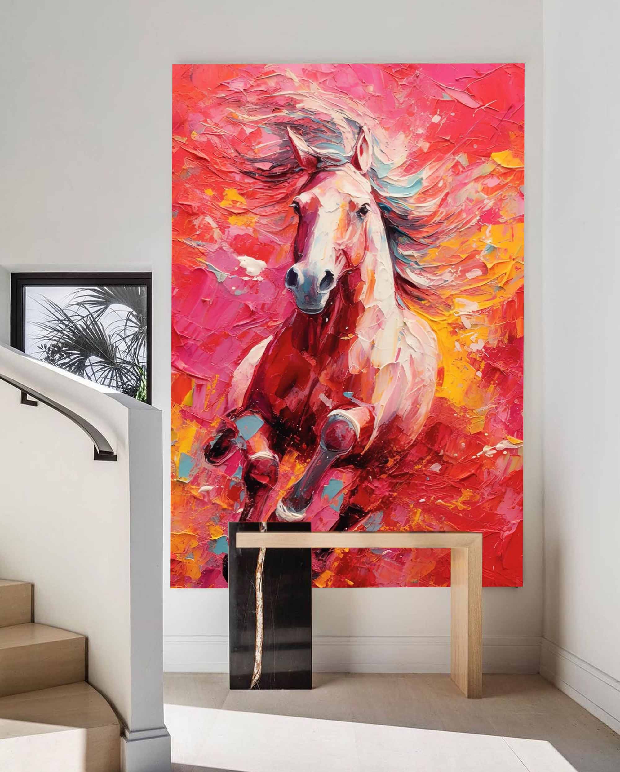 Wall Art Impasto Fiery Red Jumping Stallion