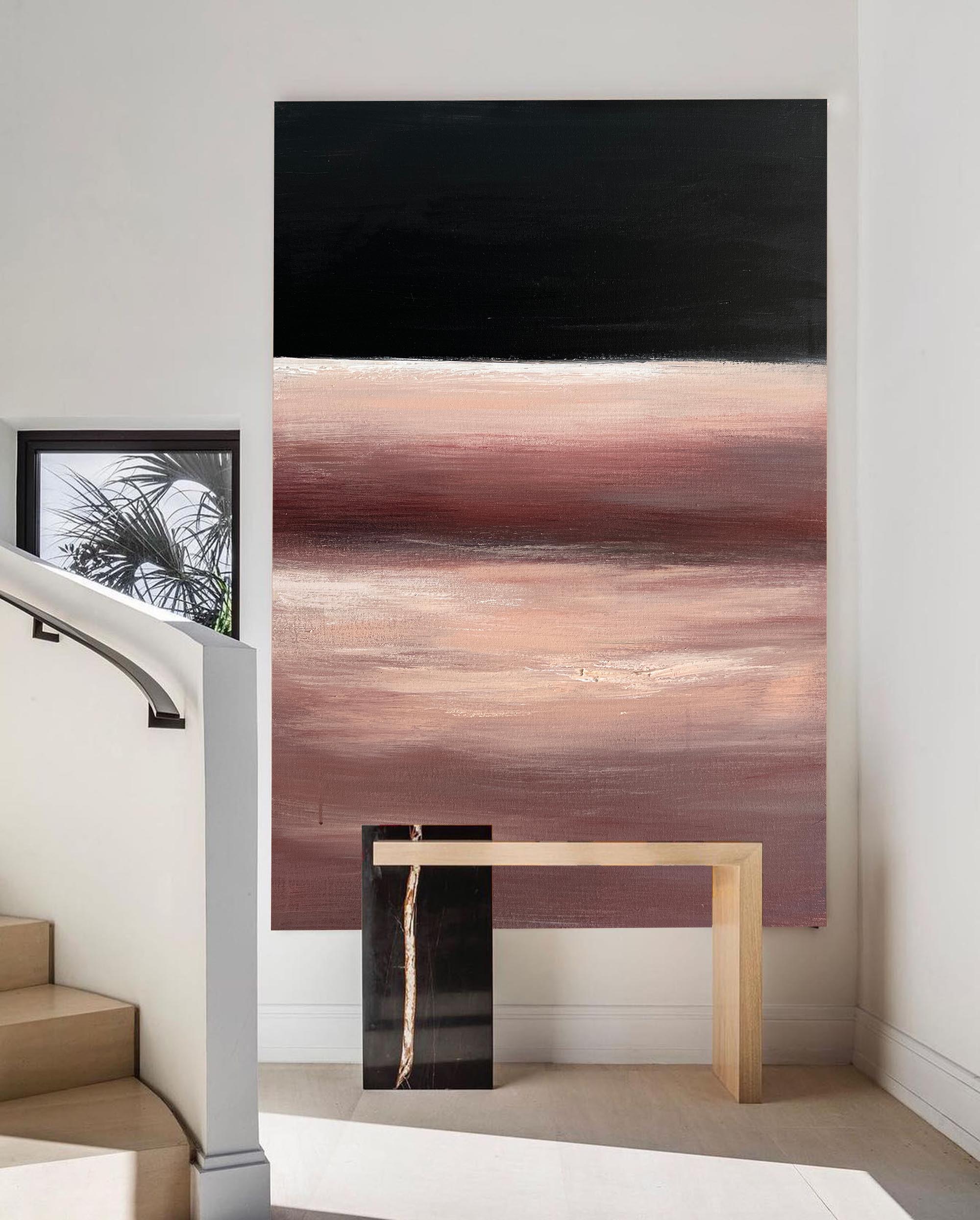 Dusk Rose Gradient Abstract Textured Linen Canvas Wall Decor