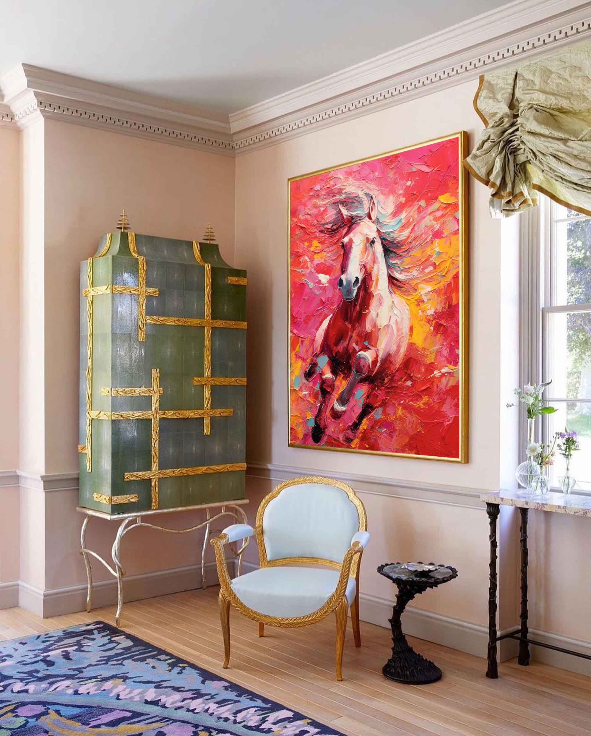 Wall Art Impasto Fiery Red Jumping Stallion