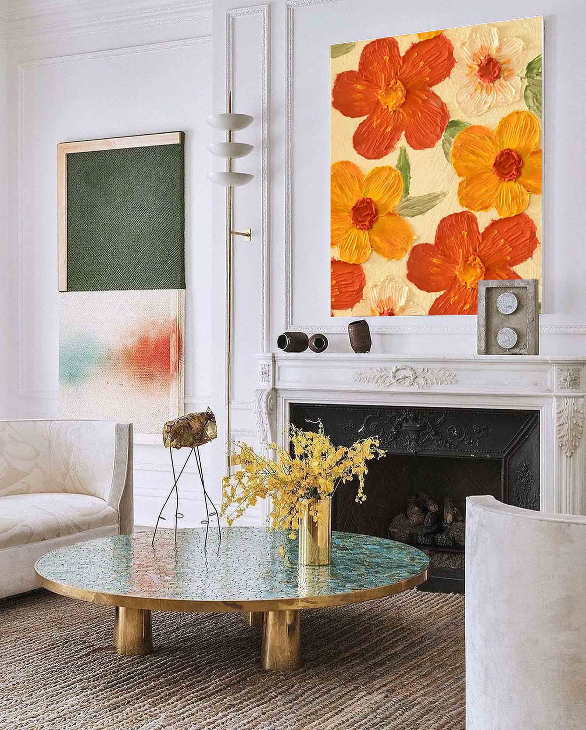 Wall Art Orange Yellow Floral Botanical
