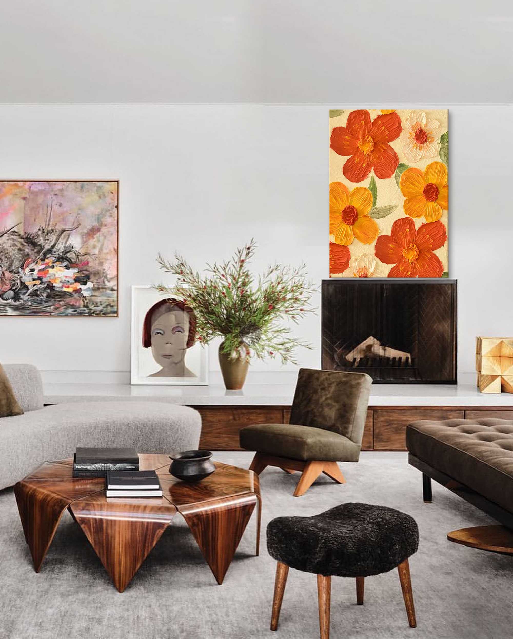 Wall Art Orange Yellow Floral Botanical
