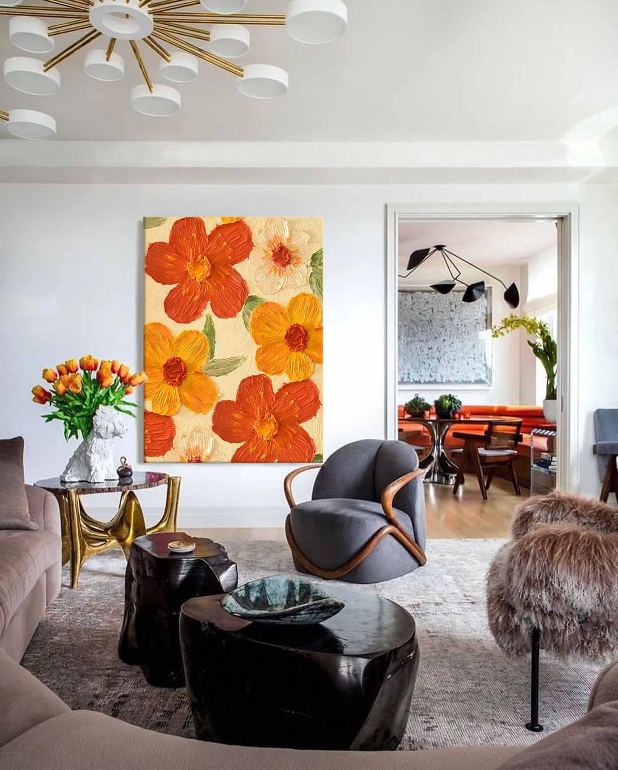Wall Art Orange Yellow Floral Botanical