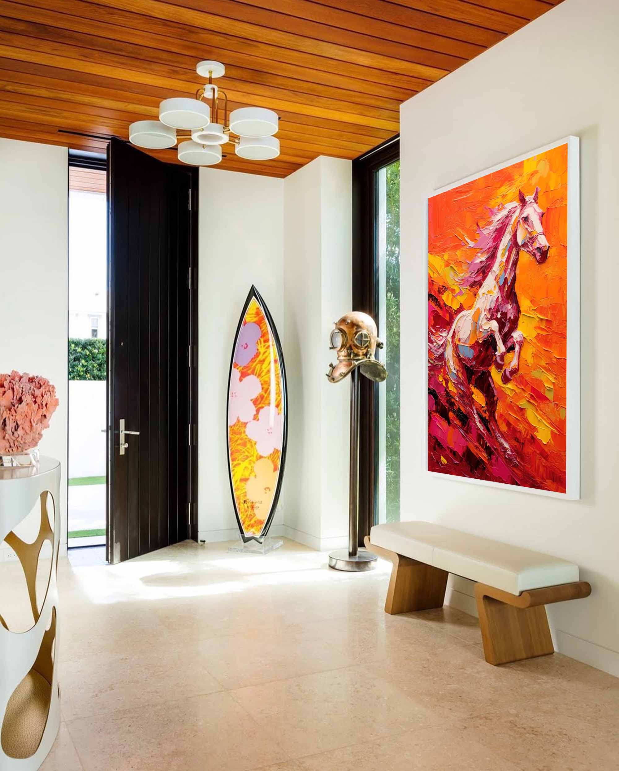Wall Art Vibrant Jumping Horse Warm Sunset