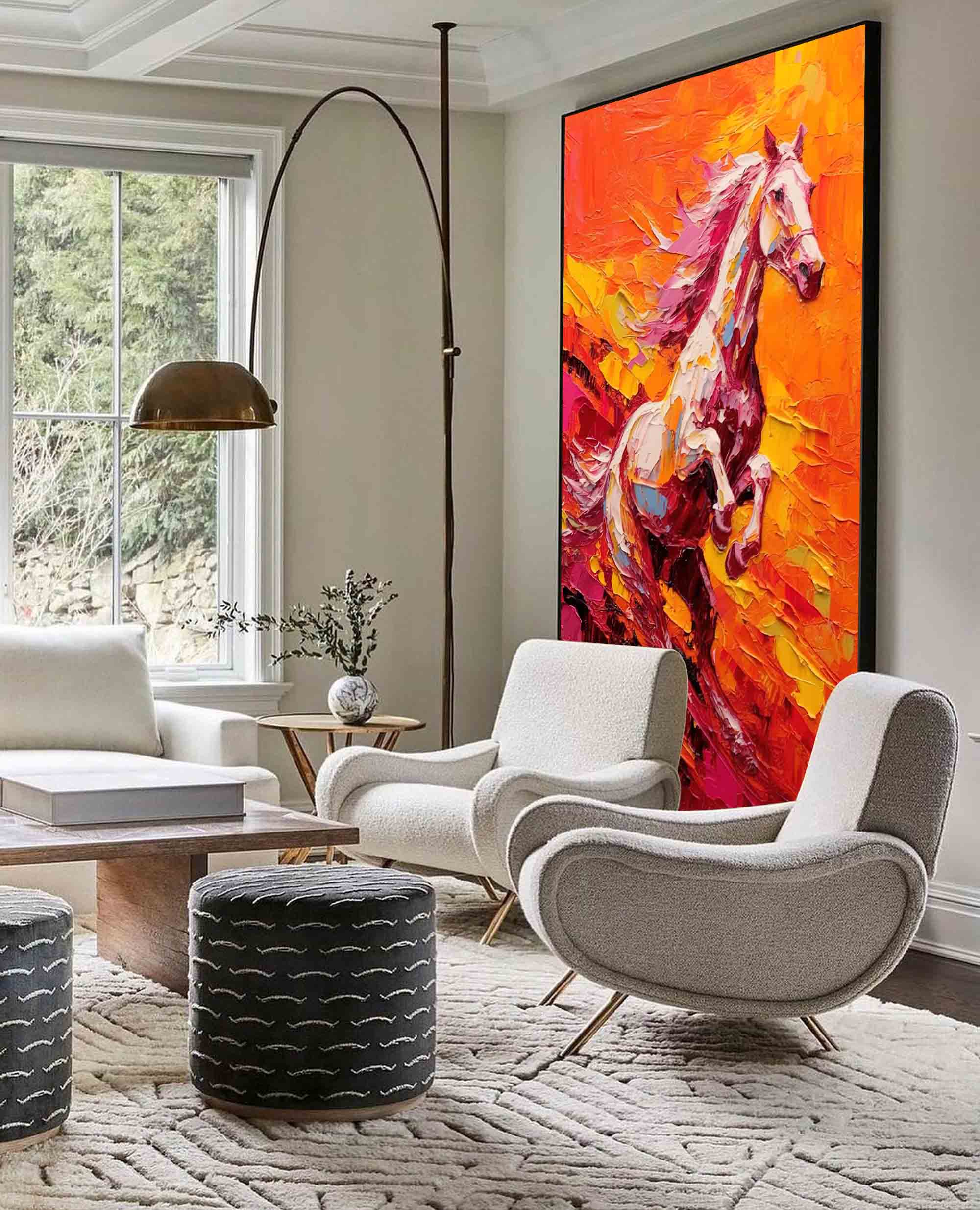 Wall Art Vibrant Jumping Horse Warm Sunset