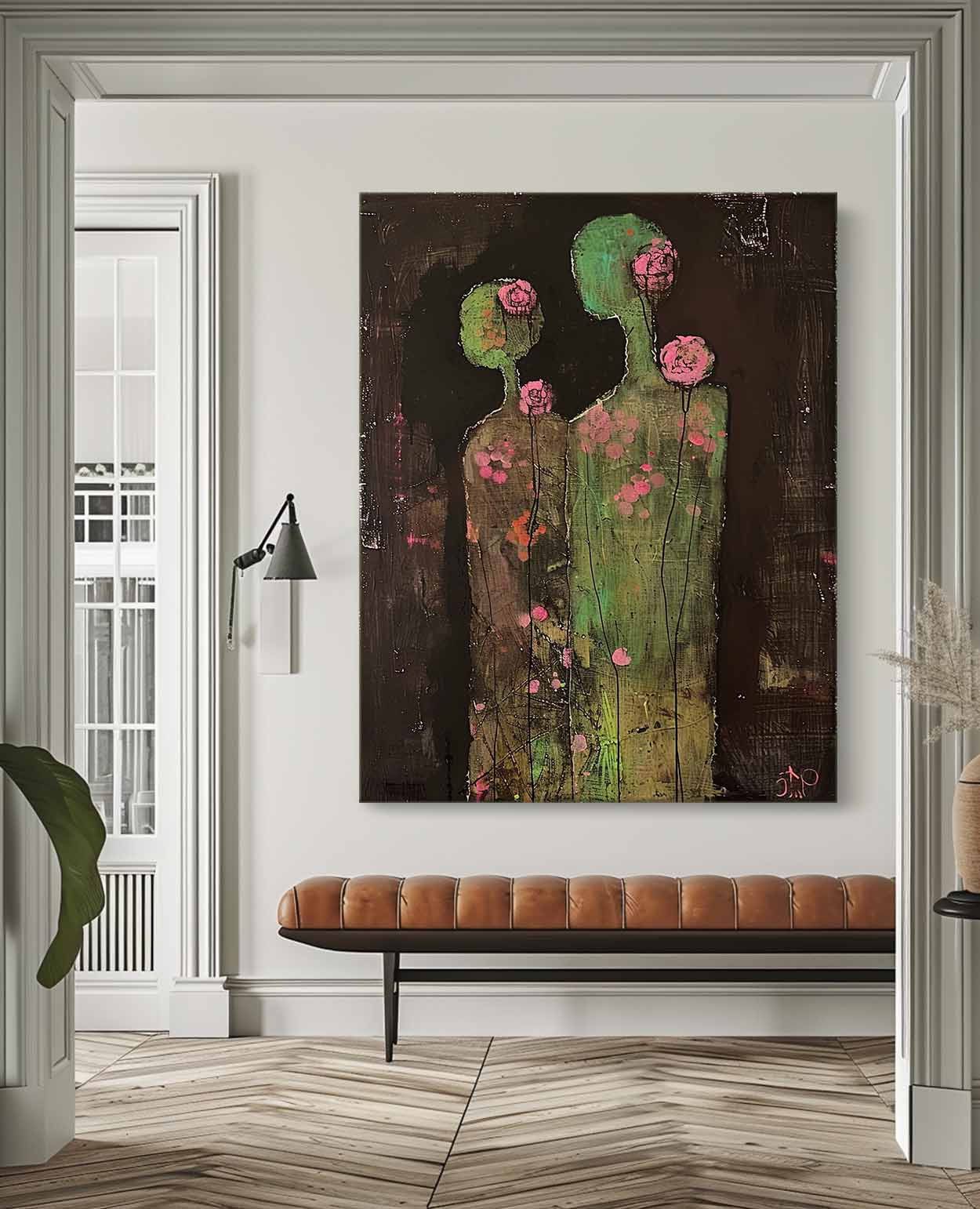 Wall Art Stylized Human Silhouette Pink Rose
