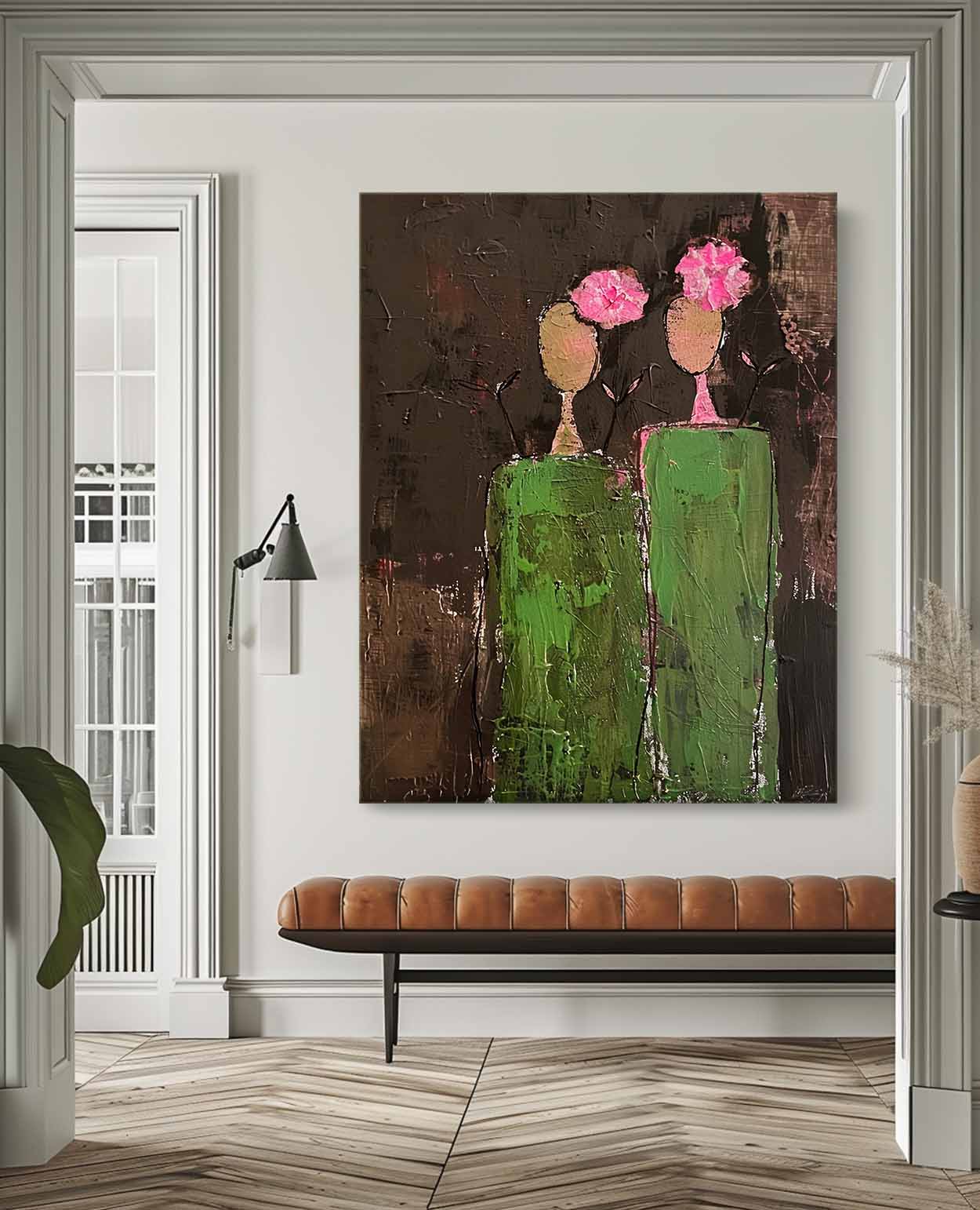 Wall Art Twin Green Vessels in Bloom
