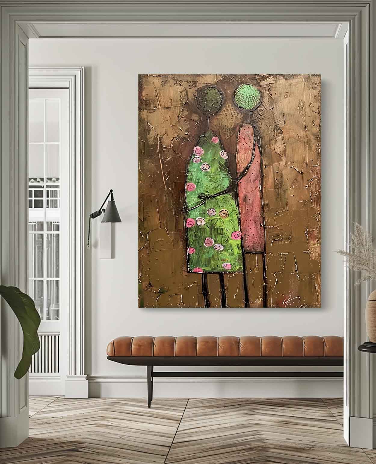 Wall Art Stylized Couple Silhouette Floral Dress