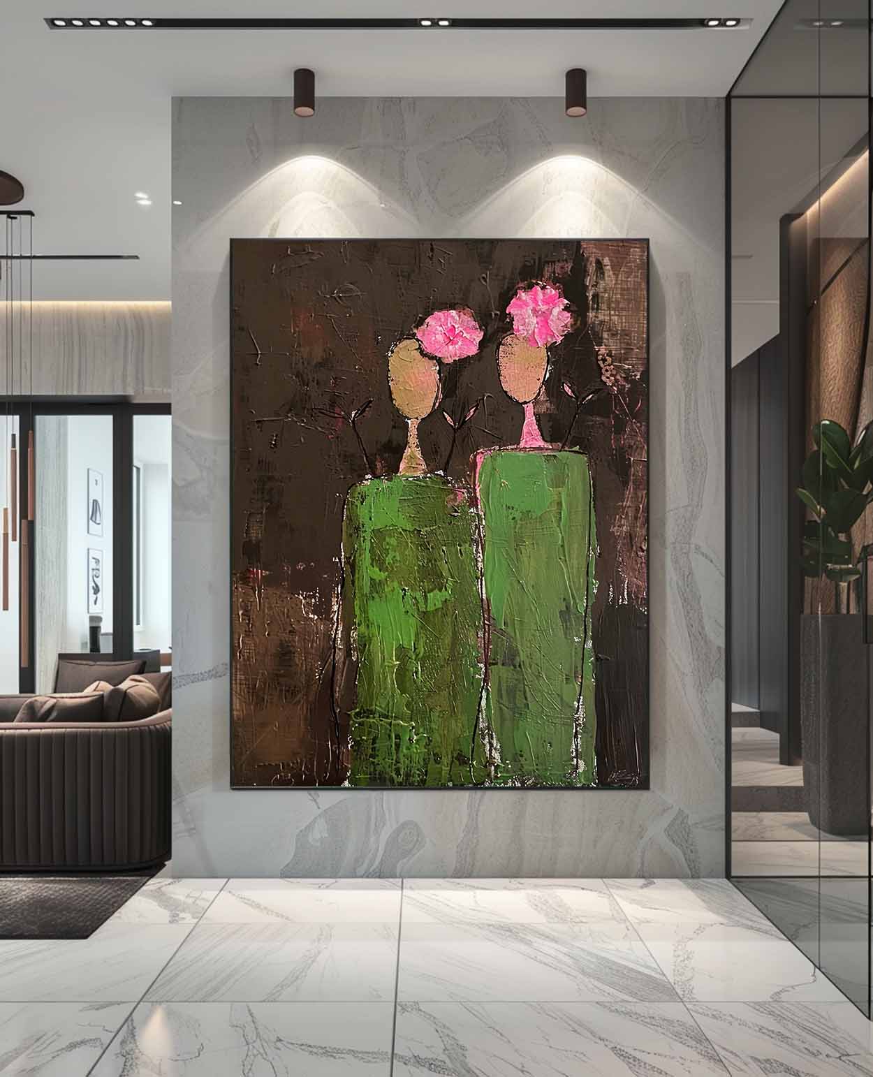 Wall Art Twin Green Vessels in Bloom