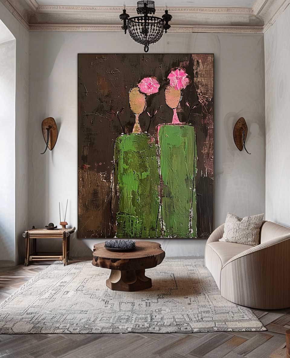 Wall Art Twin Green Vessels in Bloom
