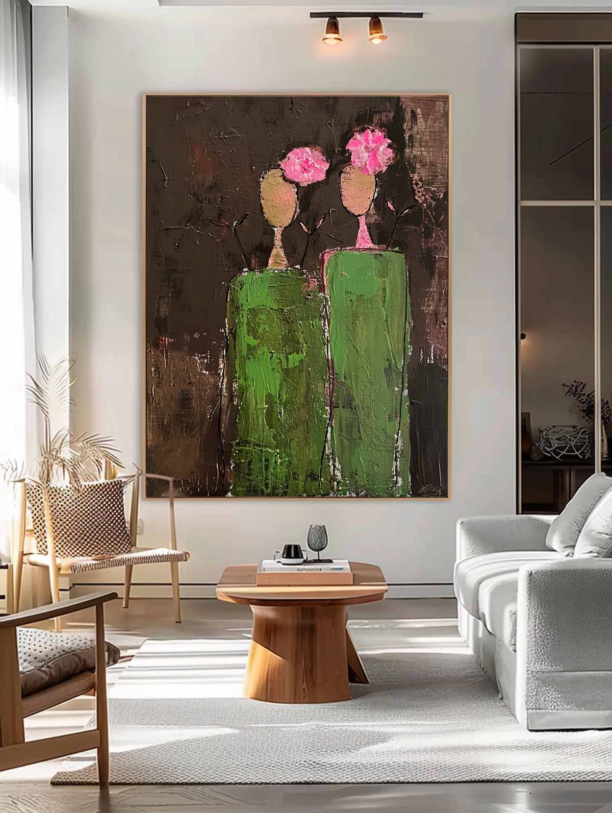 Wall Art Twin Green Vessels in Bloom