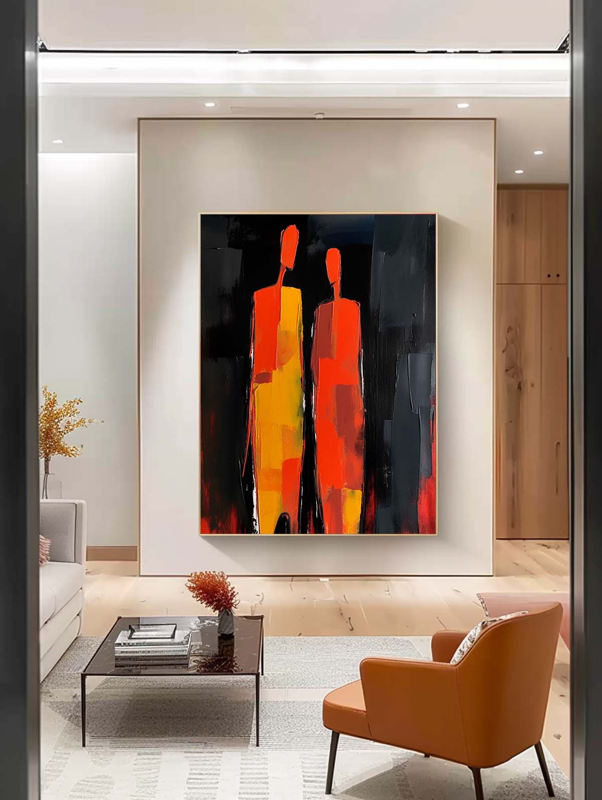 Warm Fiery Tone Two‑Silhouette Wall Art