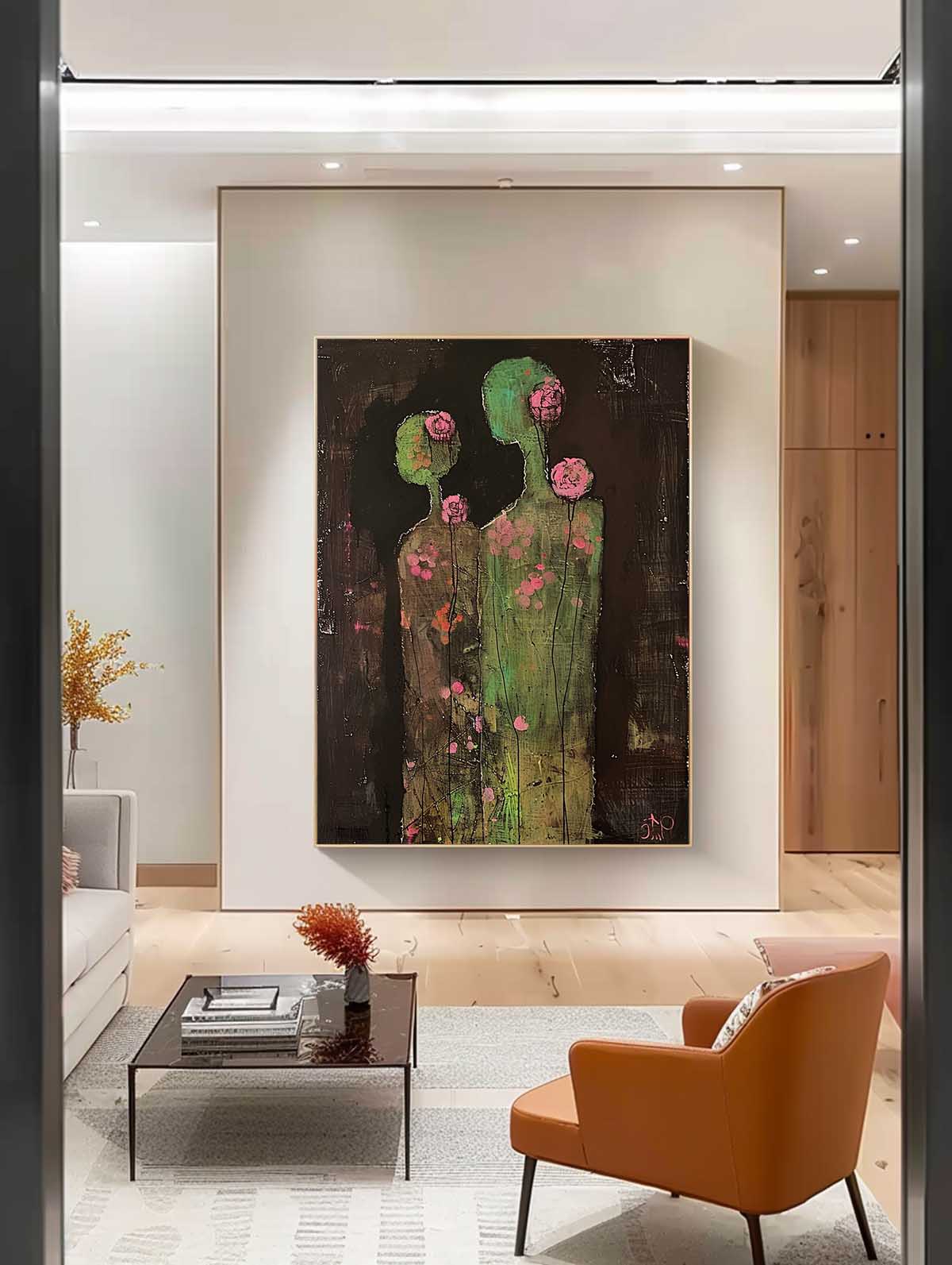 Wall Art Stylized Human Silhouette Pink Rose