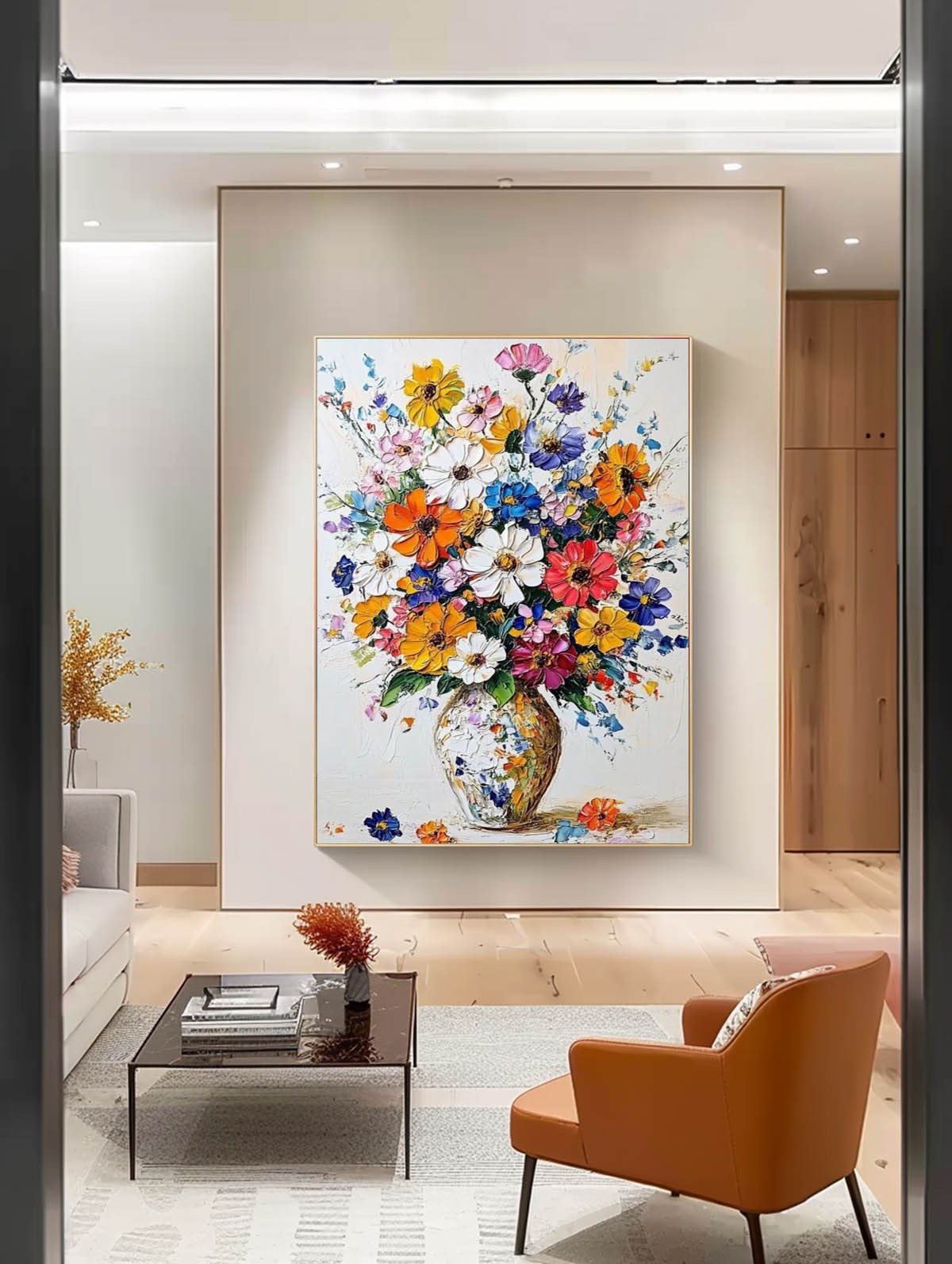 Bohemian Multicolor Wildflower Bouquet Oil Painting