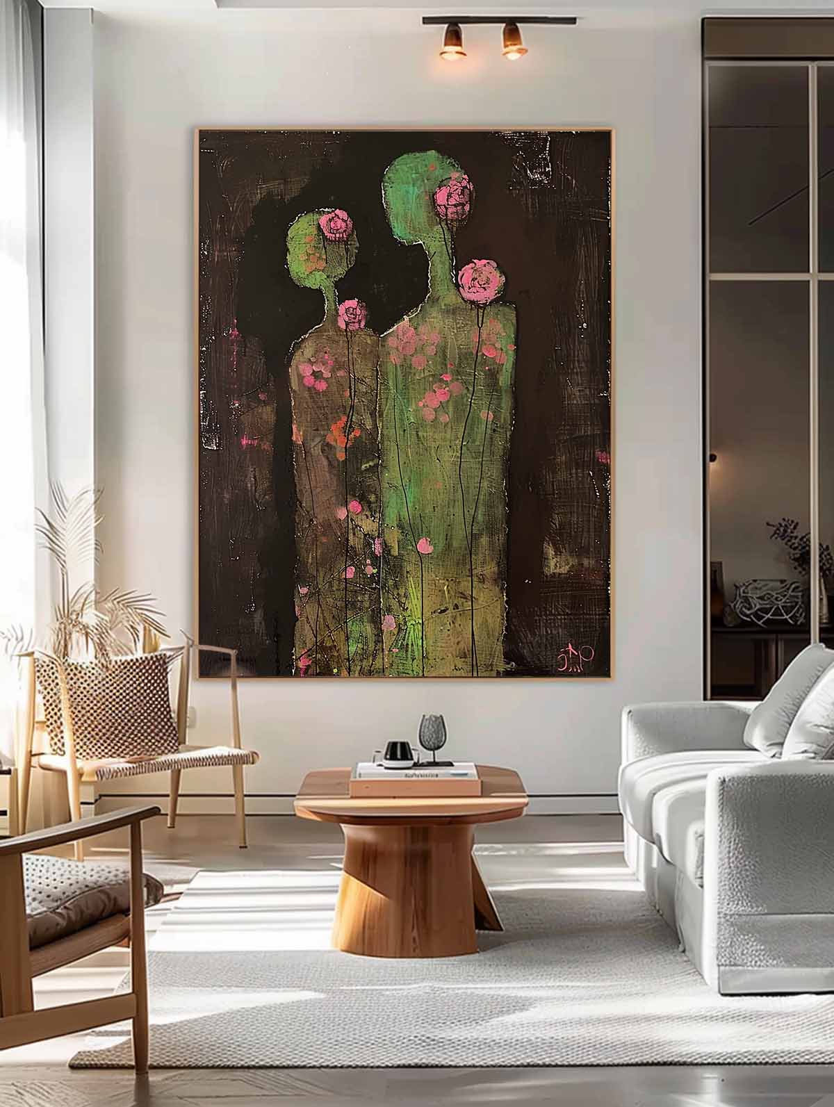 Wall Art Stylized Human Silhouette Pink Rose