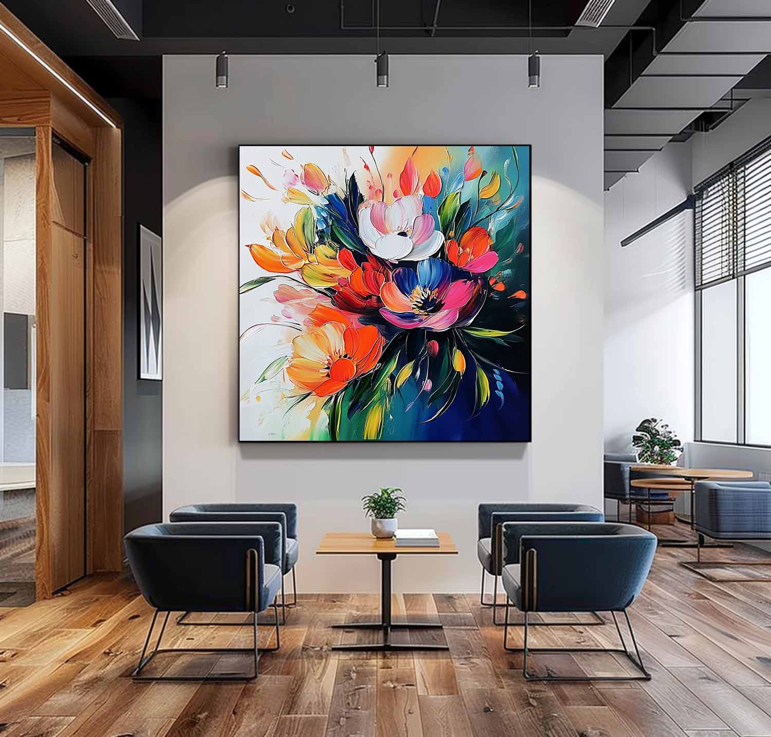 Vibrant Abstract Floral Bouquet Oil Painting