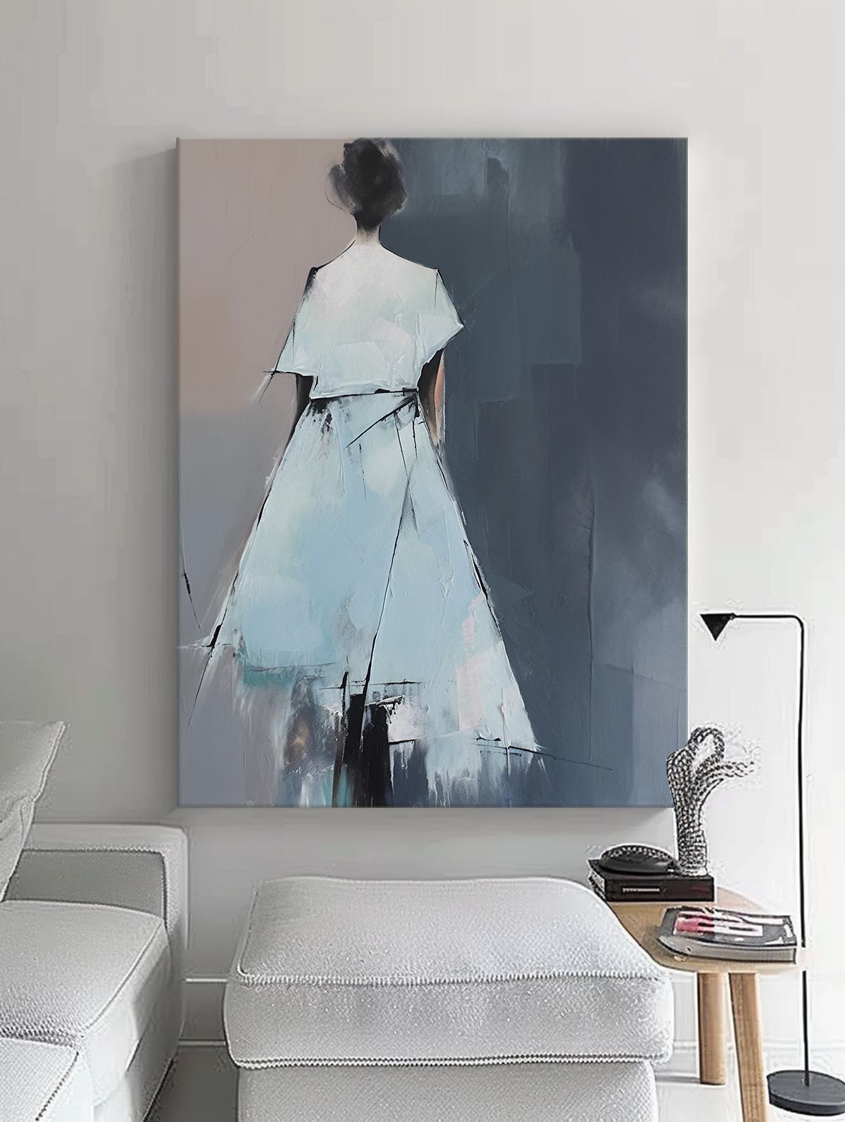 Cool Neutral Palette Lady Figurative Canvas Art