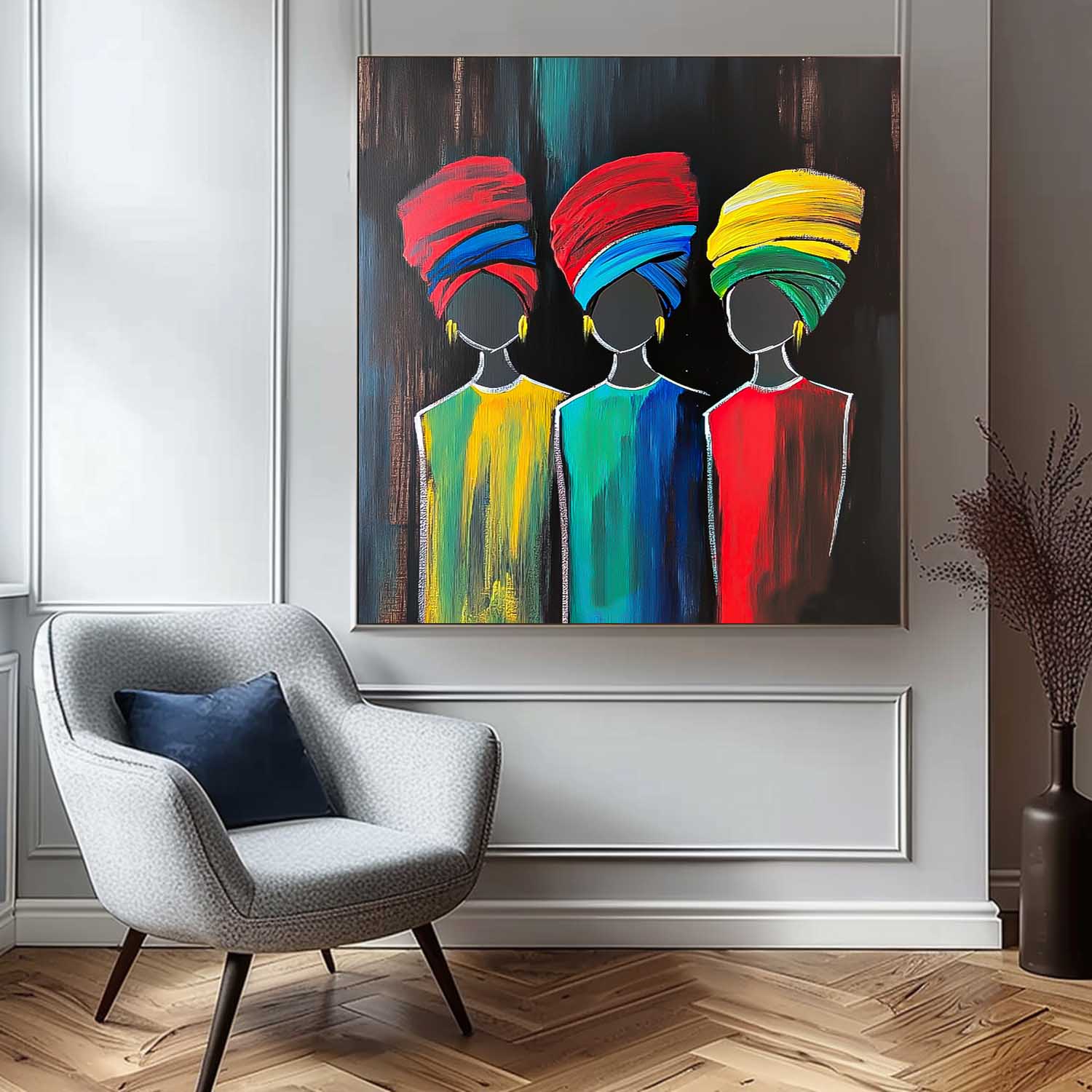 Wall Art Impasto Vibrant Turbaned Figure Portrait