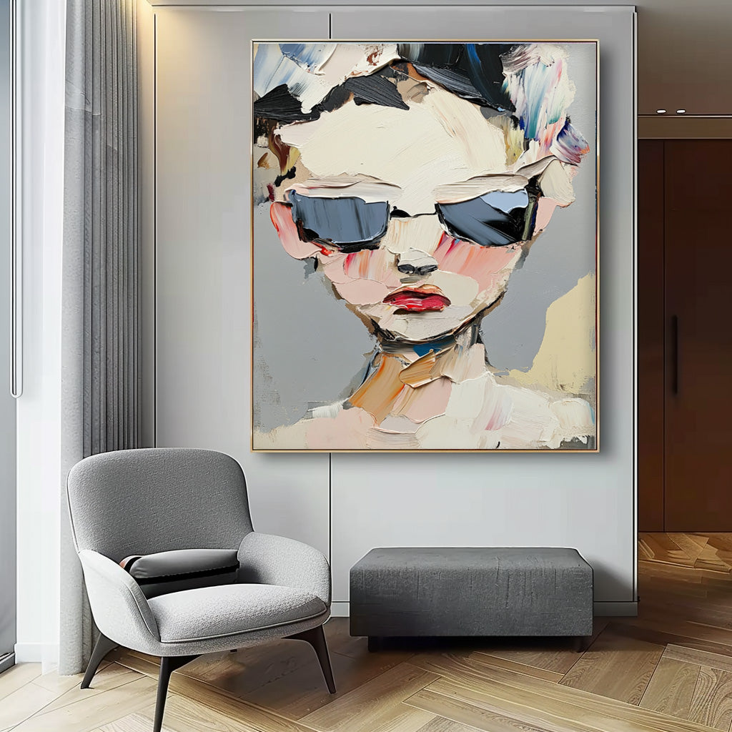 Impasto Portrait Sunglasses Painting Modern Wall Art