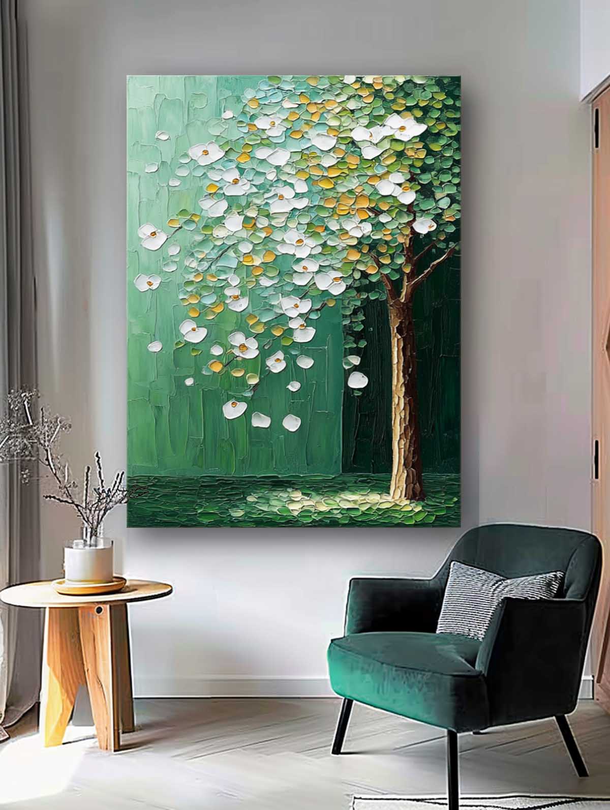 Wall Art White Blossom Tree Botanical Nature Vertical