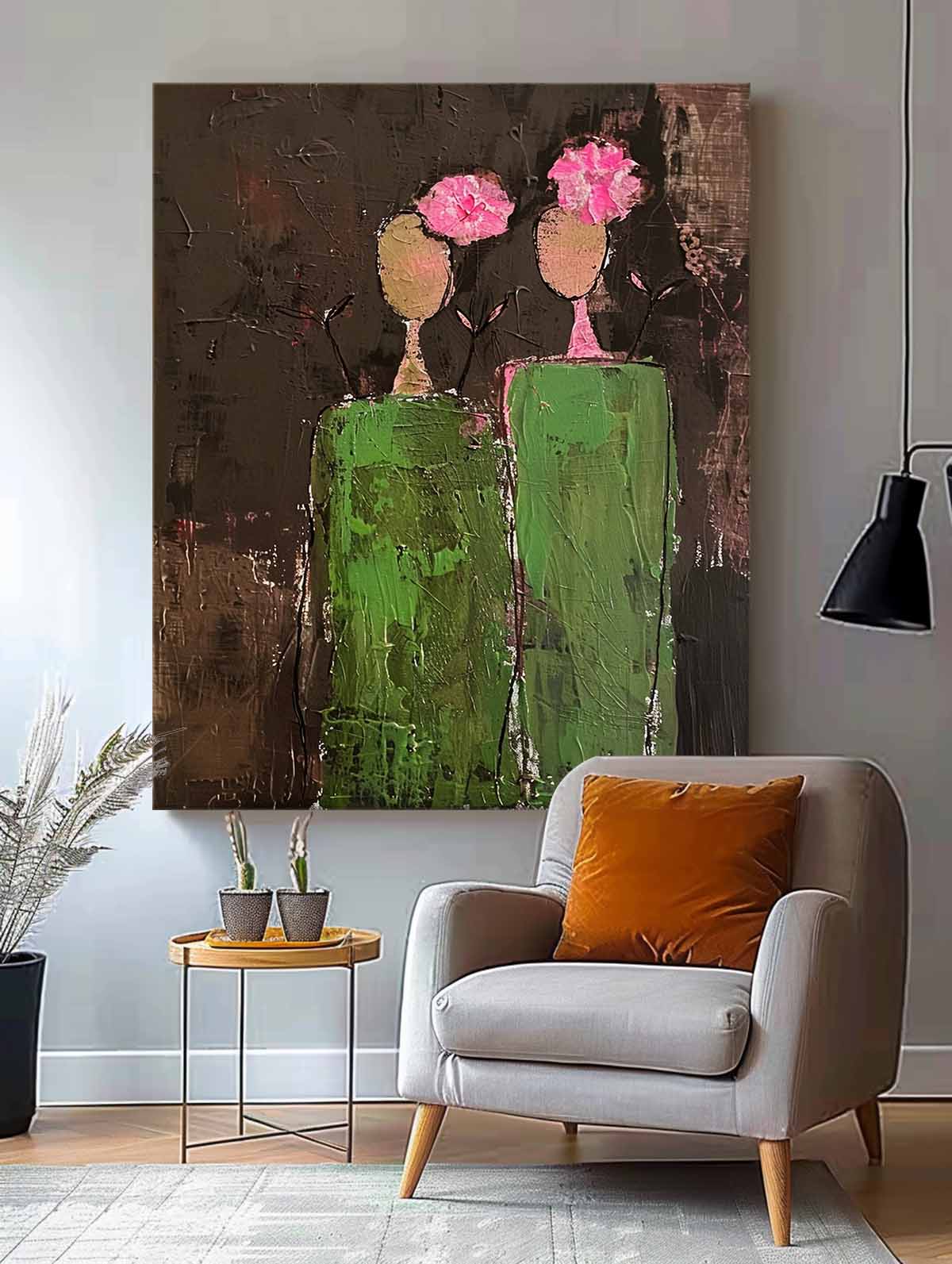 Wall Art Twin Green Vessels in Bloom