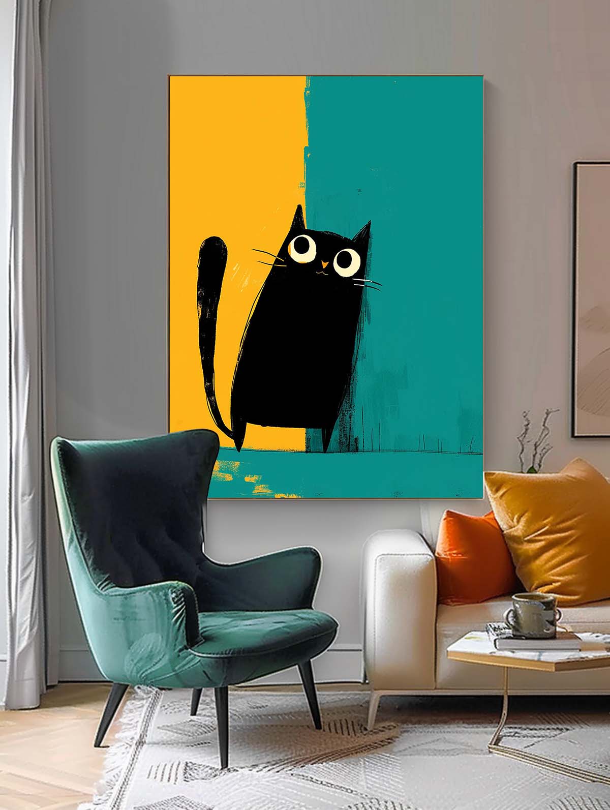 Wall Art Animal Minimalist Cartoon Black Cat