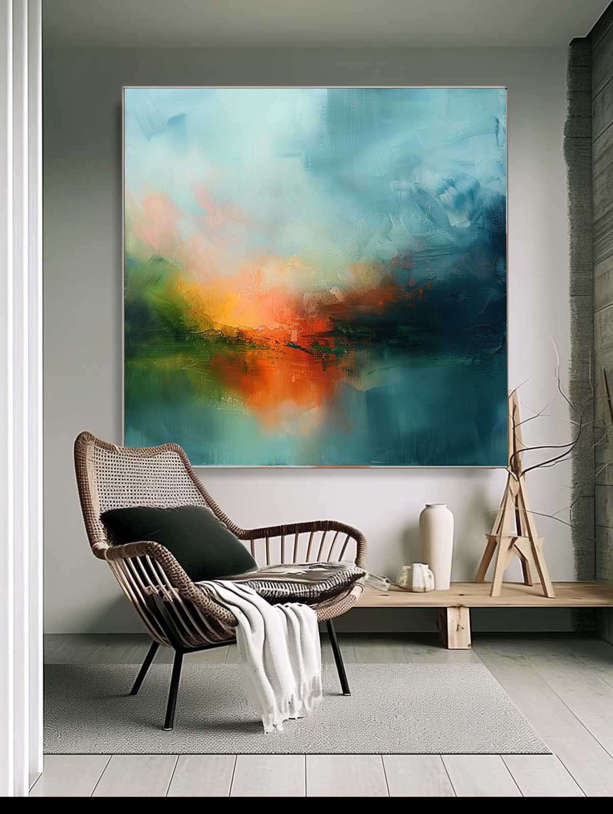 Wall Art Abstract Soft Tone Lake Landscape Modern