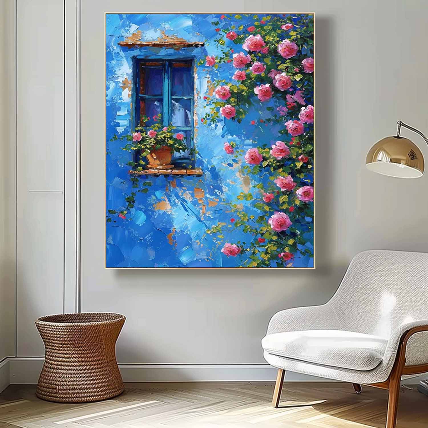 Bright Cobalt Wall Garden Rose Wall Art