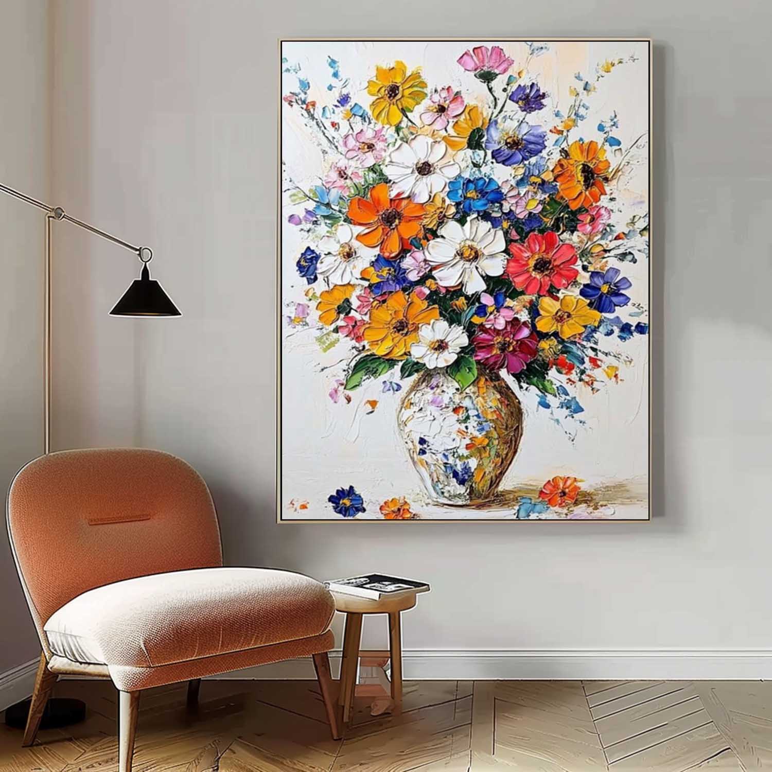 Bohemian Multicolor Wildflower Bouquet Oil Painting