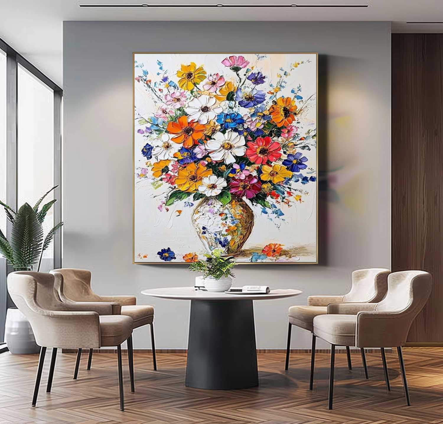 Bohemian Multicolor Wildflower Bouquet Oil Painting
