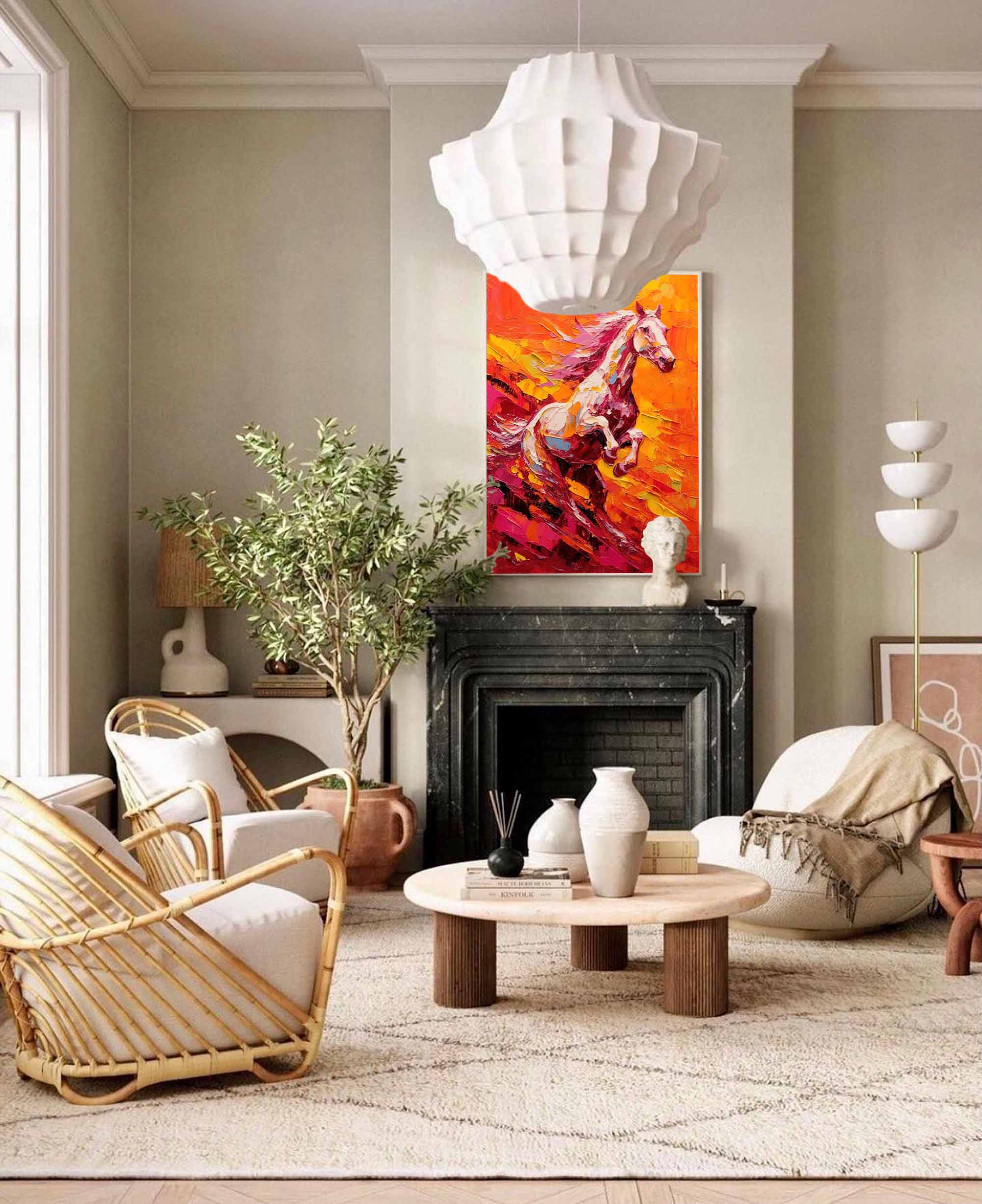 Wall Art Vibrant Jumping Horse Warm Sunset
