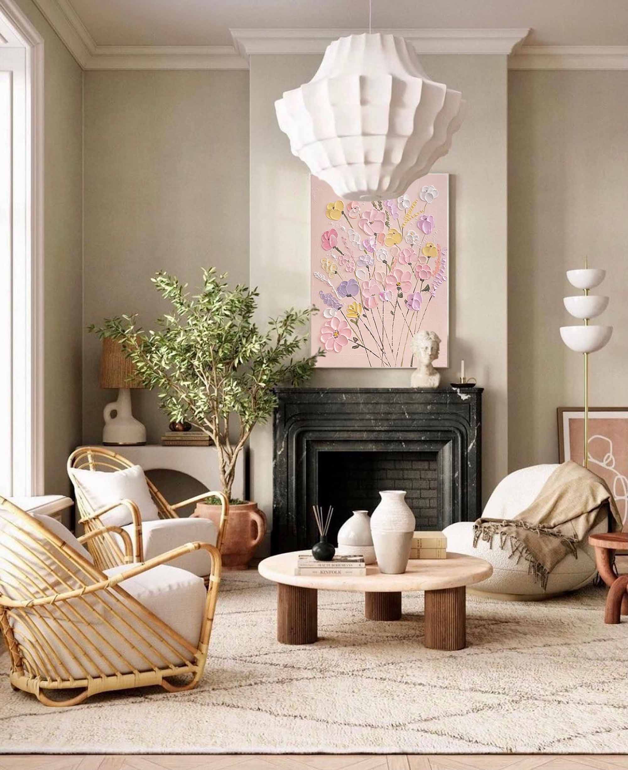 Wall Art Textured Soft Pastel Wildflower