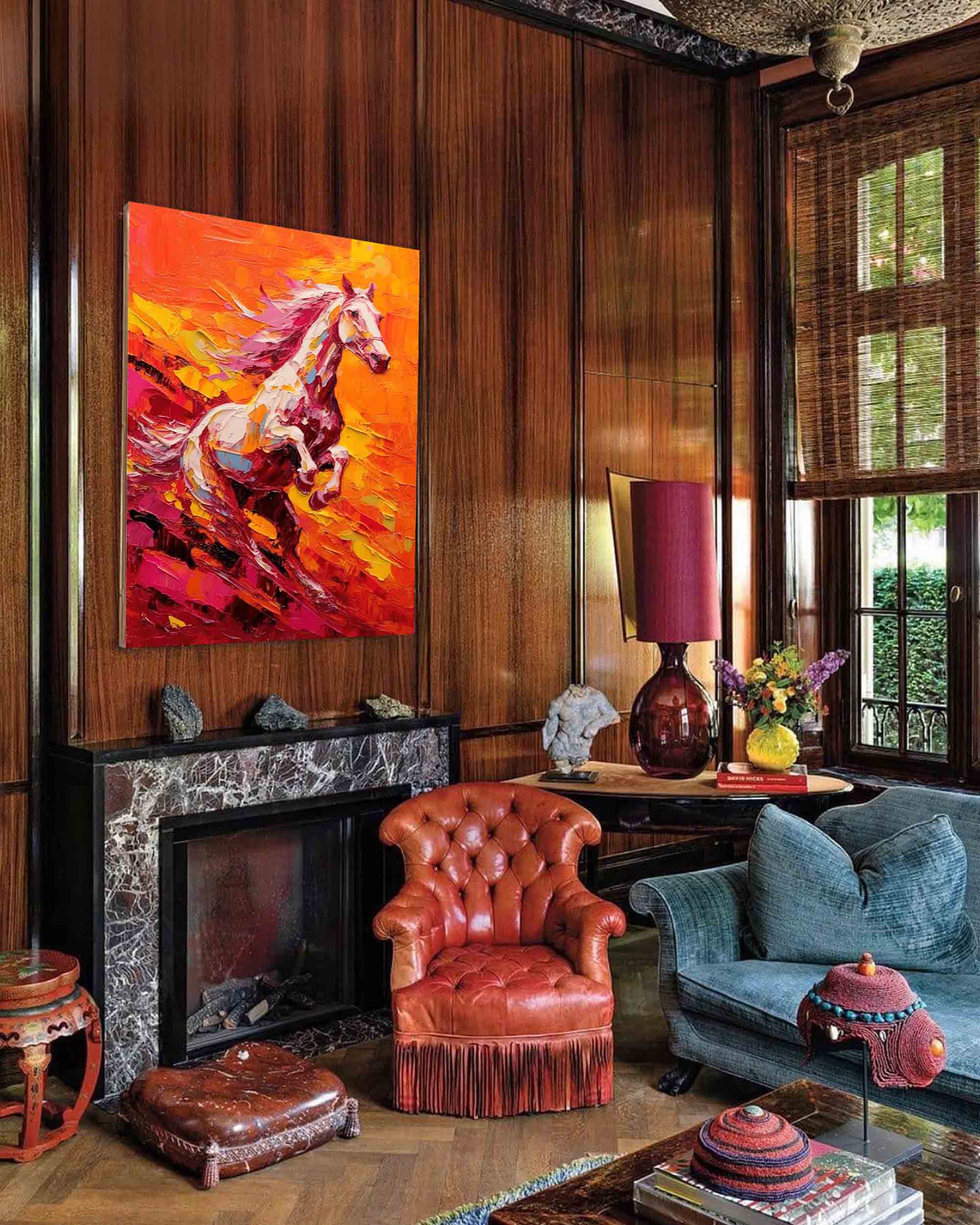 Wall Art Vibrant Jumping Horse Warm Sunset