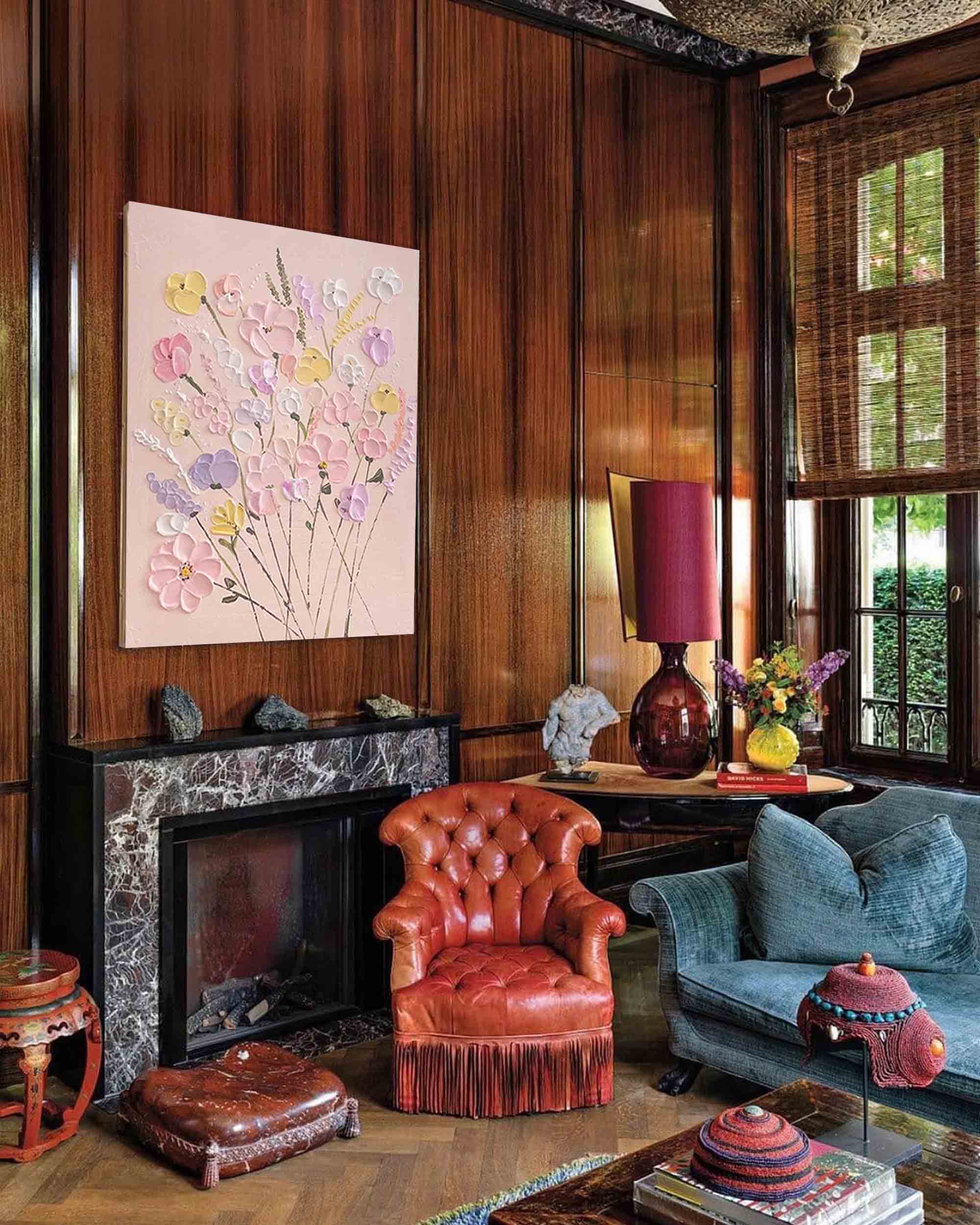 Wall Art Textured Soft Pastel Wildflower