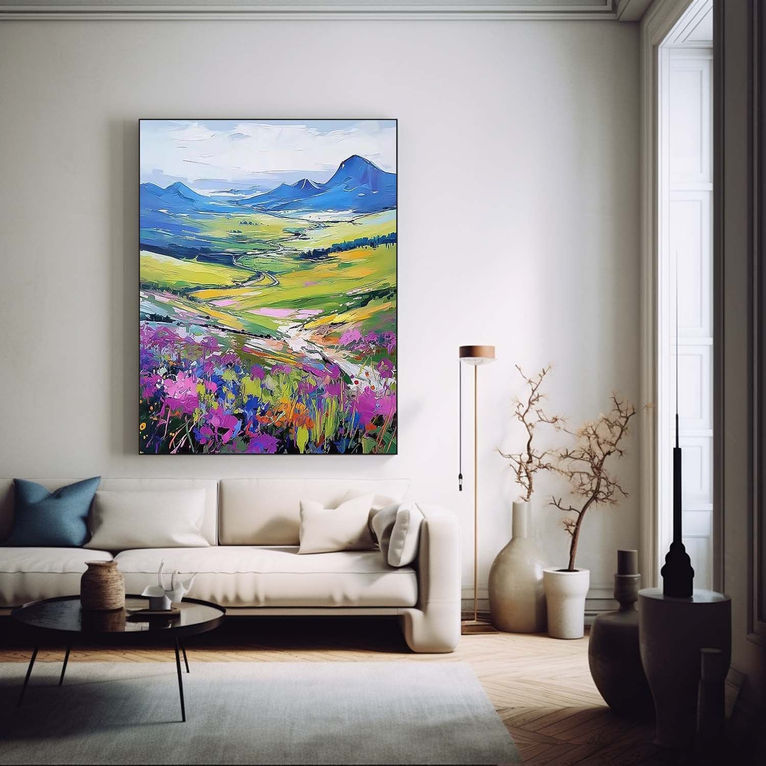 FMountain Wildflower Landscape Impasto Canvas Wall Art