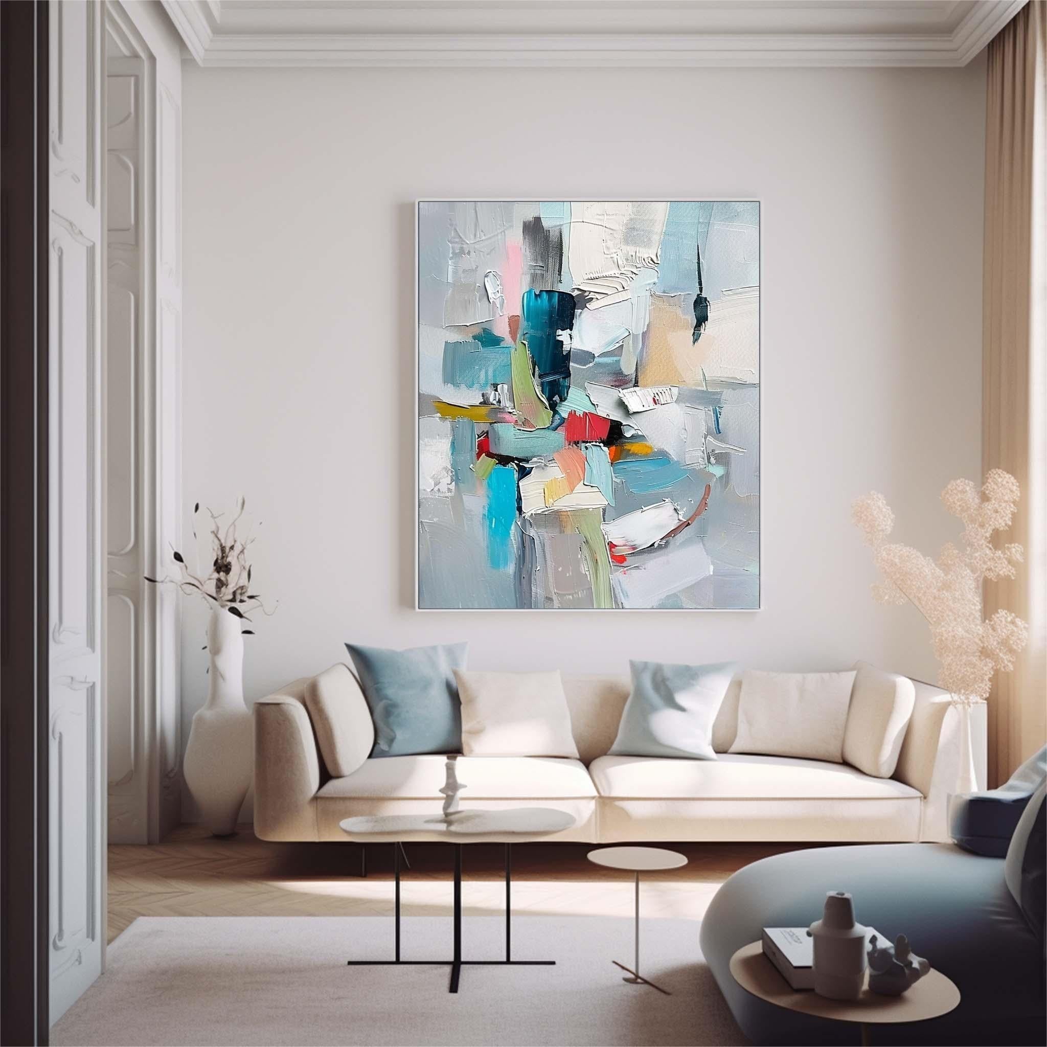 Teal Blue Textured Abstract Canvas Wall Art