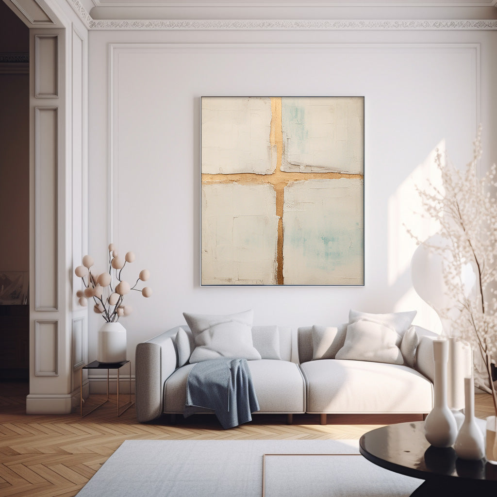 Neutral Beige Gold Foil Abstract Canvas Wall Art